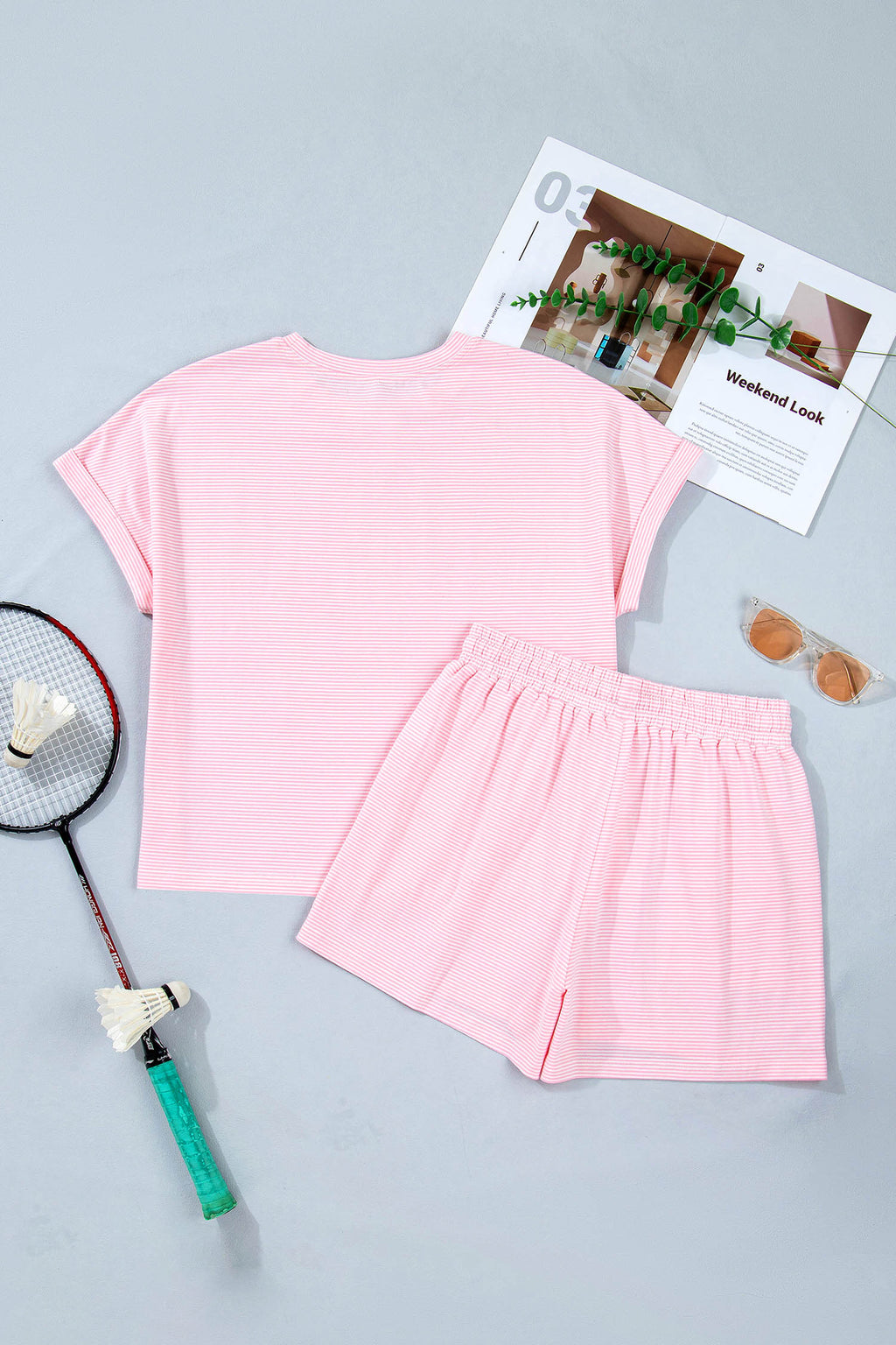 Pink Stripe Matching Oversized Tee & Drawstring Shorts Co-ord Set