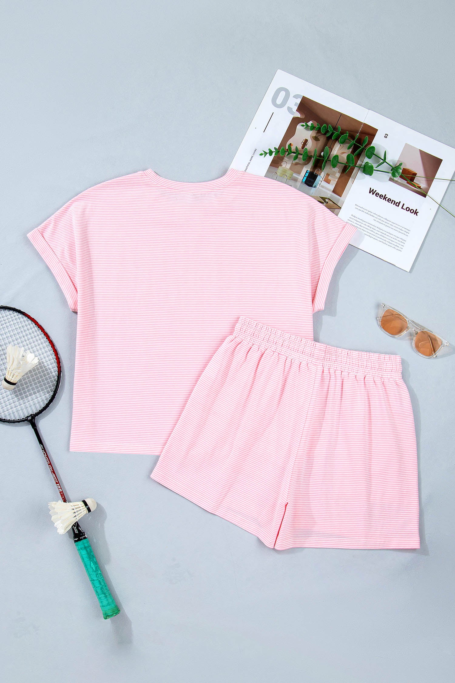 Pink Stripe Matching Oversized Tee & Drawstring Shorts Co-ord Set