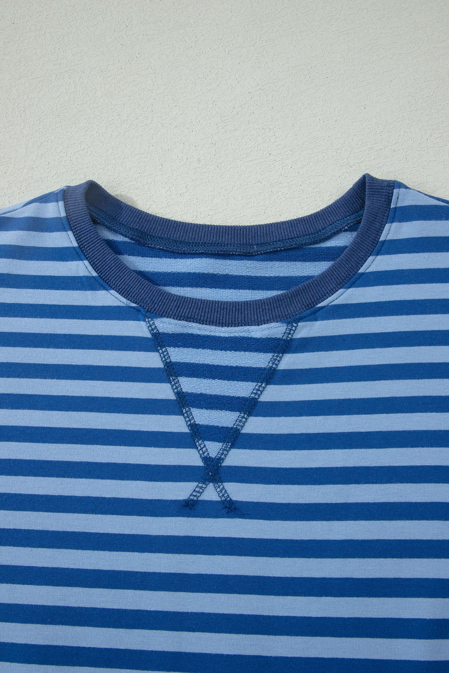 Striped Ribbed Cotton Short Set with Chest Patch Detail | Blue & Navy Stripe