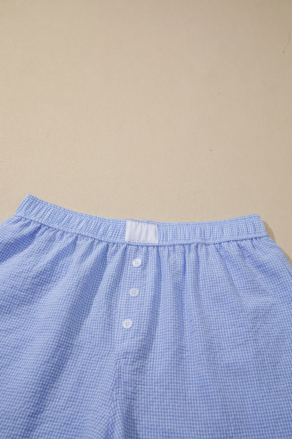 Women's Green Gingham Plaid Button Detail Lace Trim Boxer Shorts at LivelyLooks