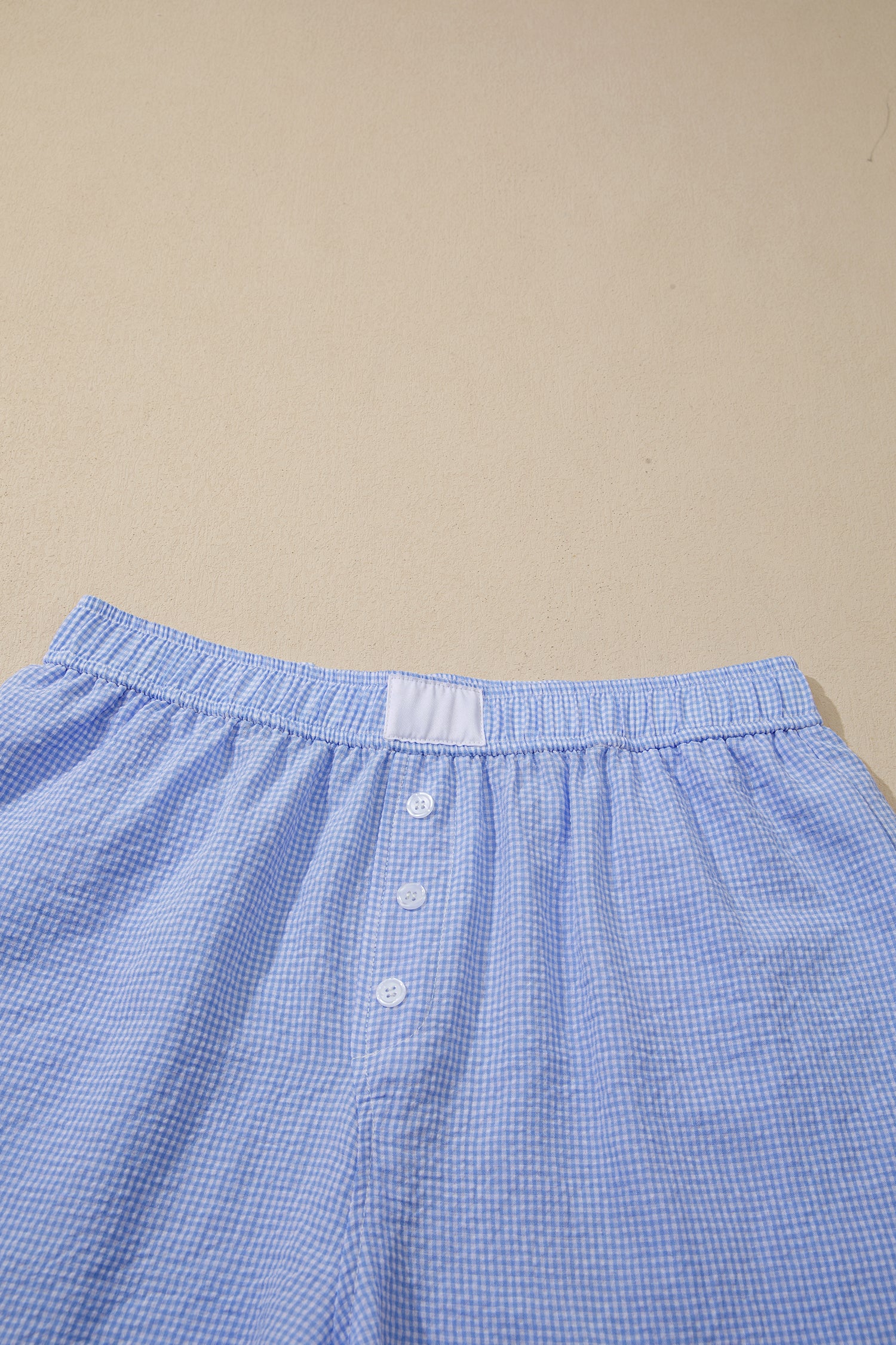 Women's Green Gingham Plaid Button Detail Lace Trim Boxer Shorts at LivelyLooks