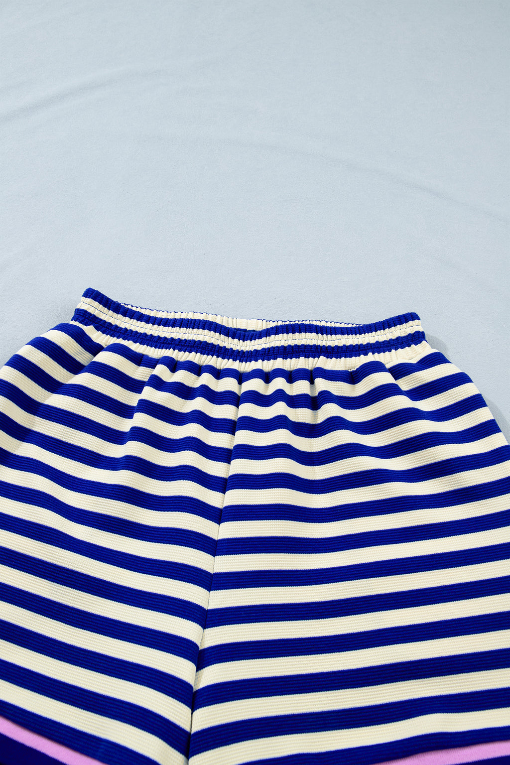 Striped Contrast Trim Cap Sleeve Top & Shorts Set – Blue