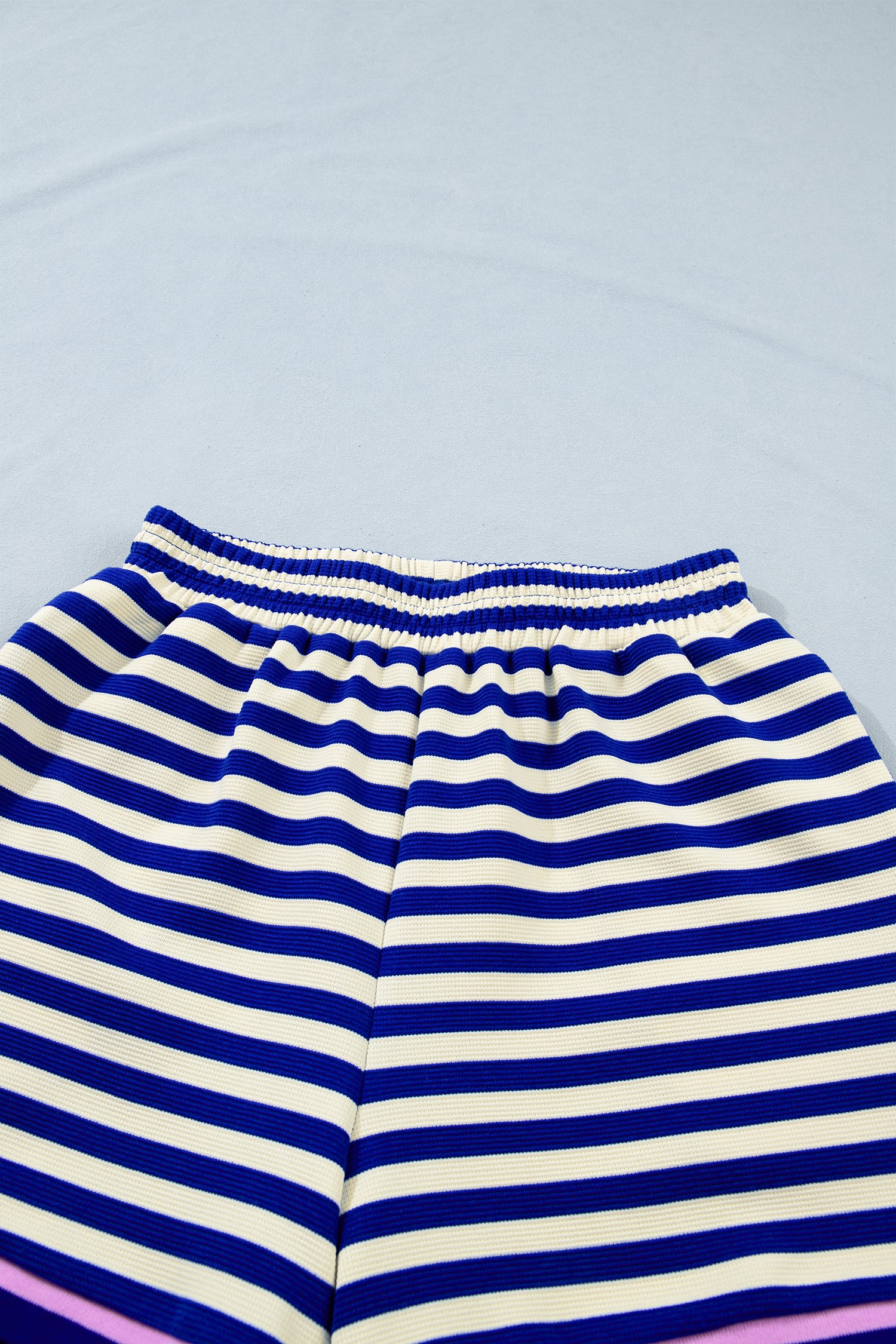 Striped Contrast Trim Cap Sleeve Top & Shorts Set – Blue