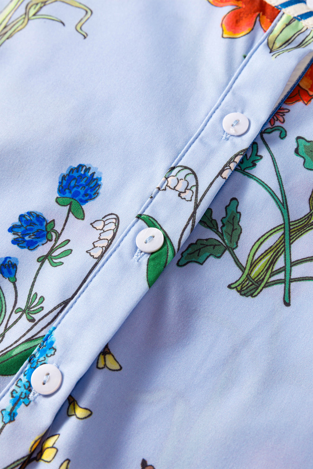 Floral Striped Ruffled Collar Shirt Short Sleeve Beige Sky Blue UK 8-22