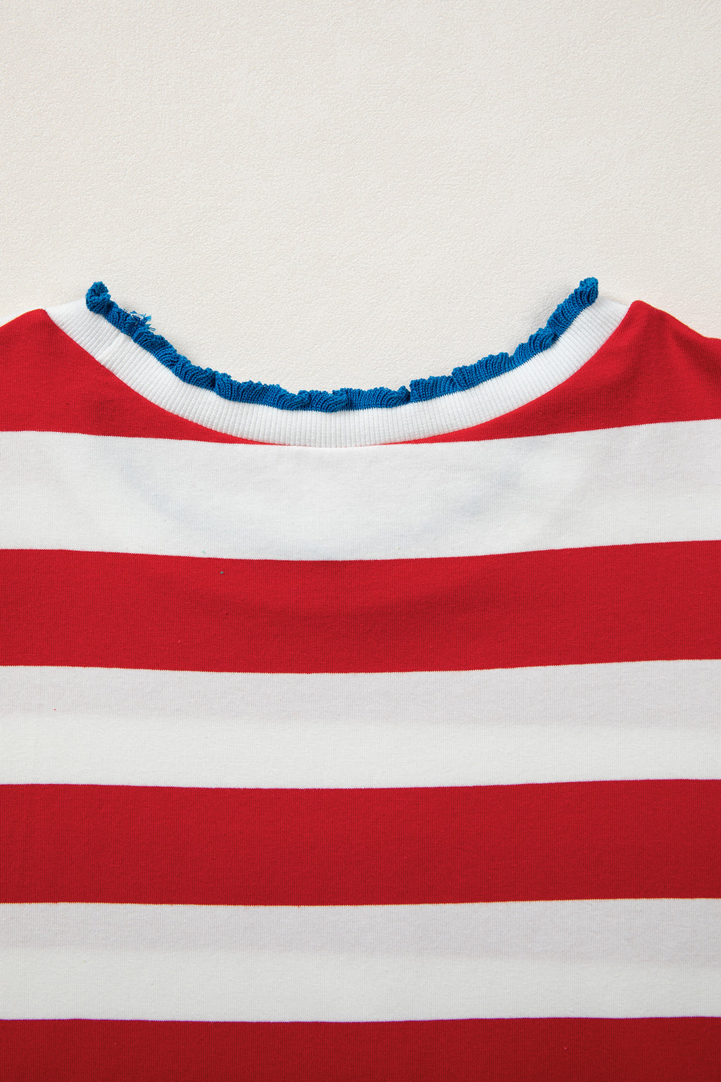 Red Stripe Contrast Trim Round Neck Puff Sleeve Shift Mini Dress S-XL