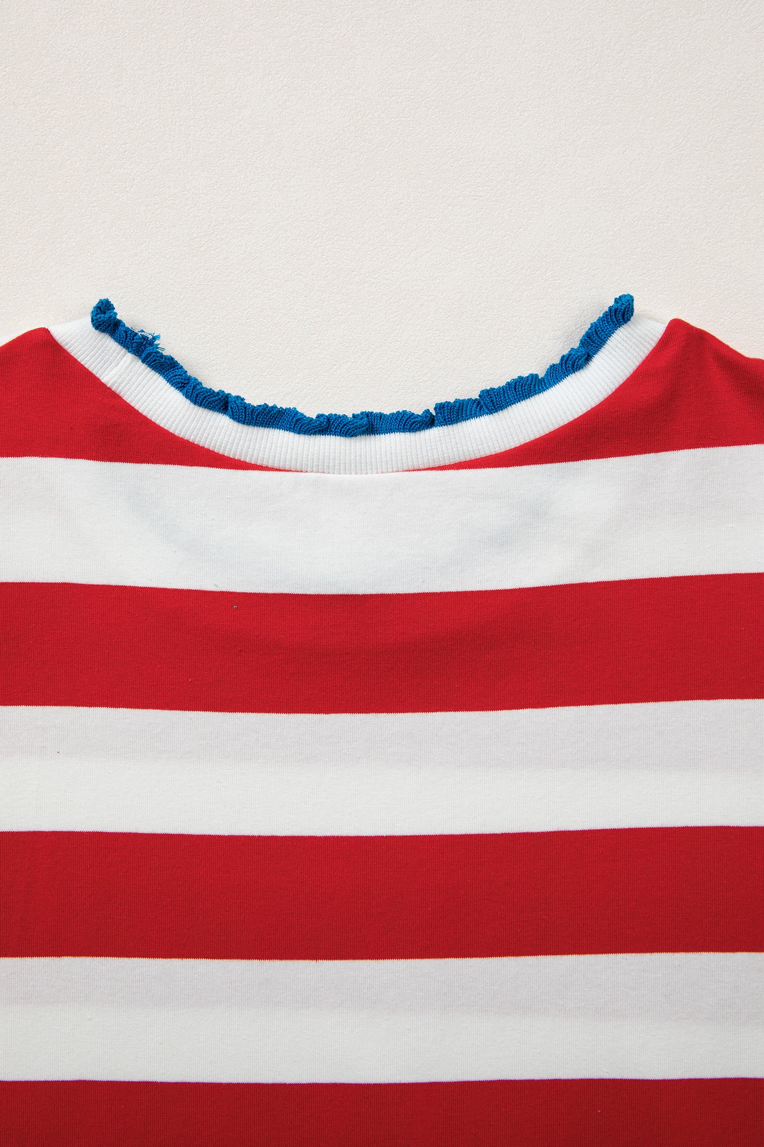 Red Stripe Contrast Trim Round Neck Puff Sleeve Shift Mini Dress S-XL