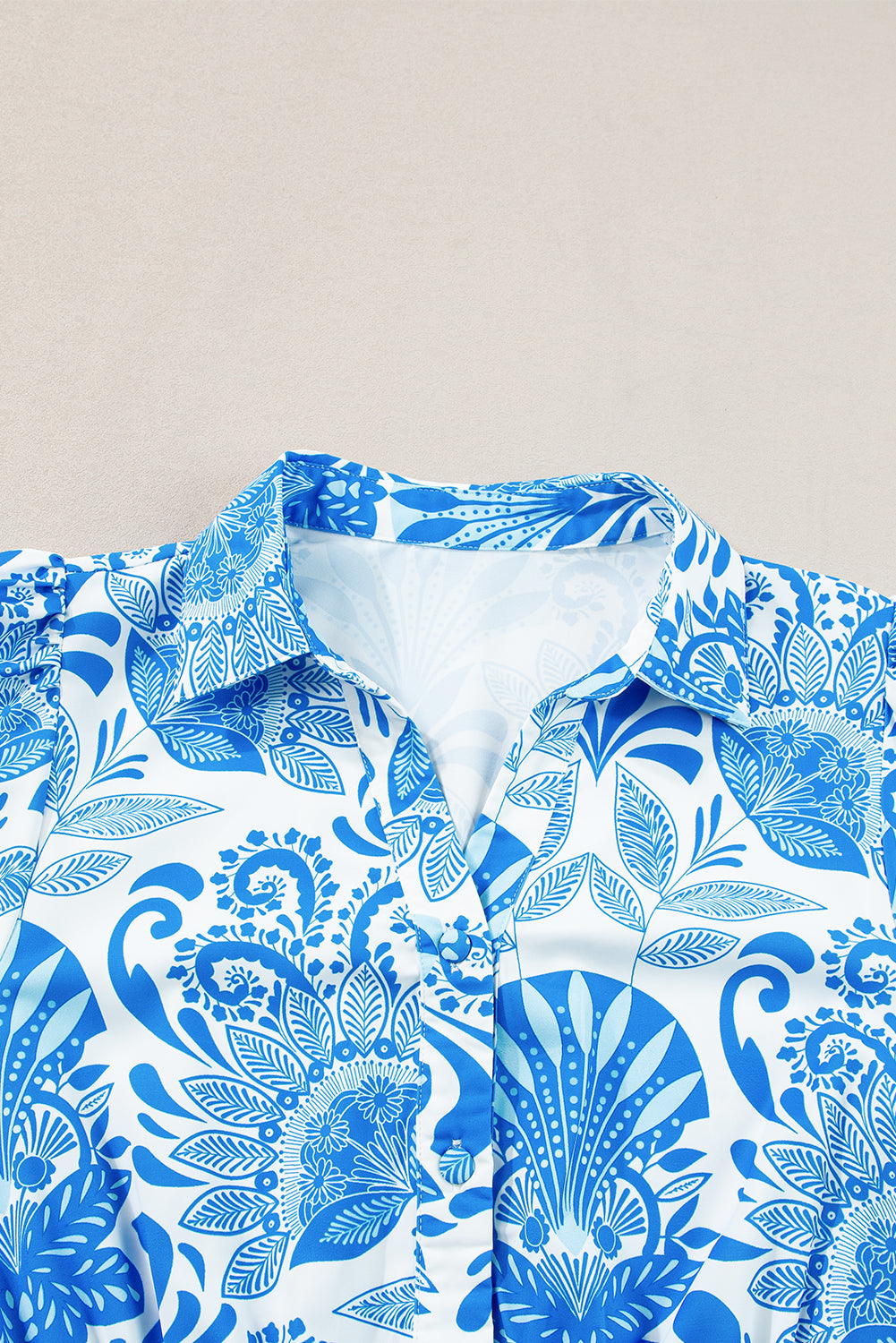 Women's Sky Blue Retro Floral Print Drawstring Waist Ruffled Mini Dress at LivelyLooks