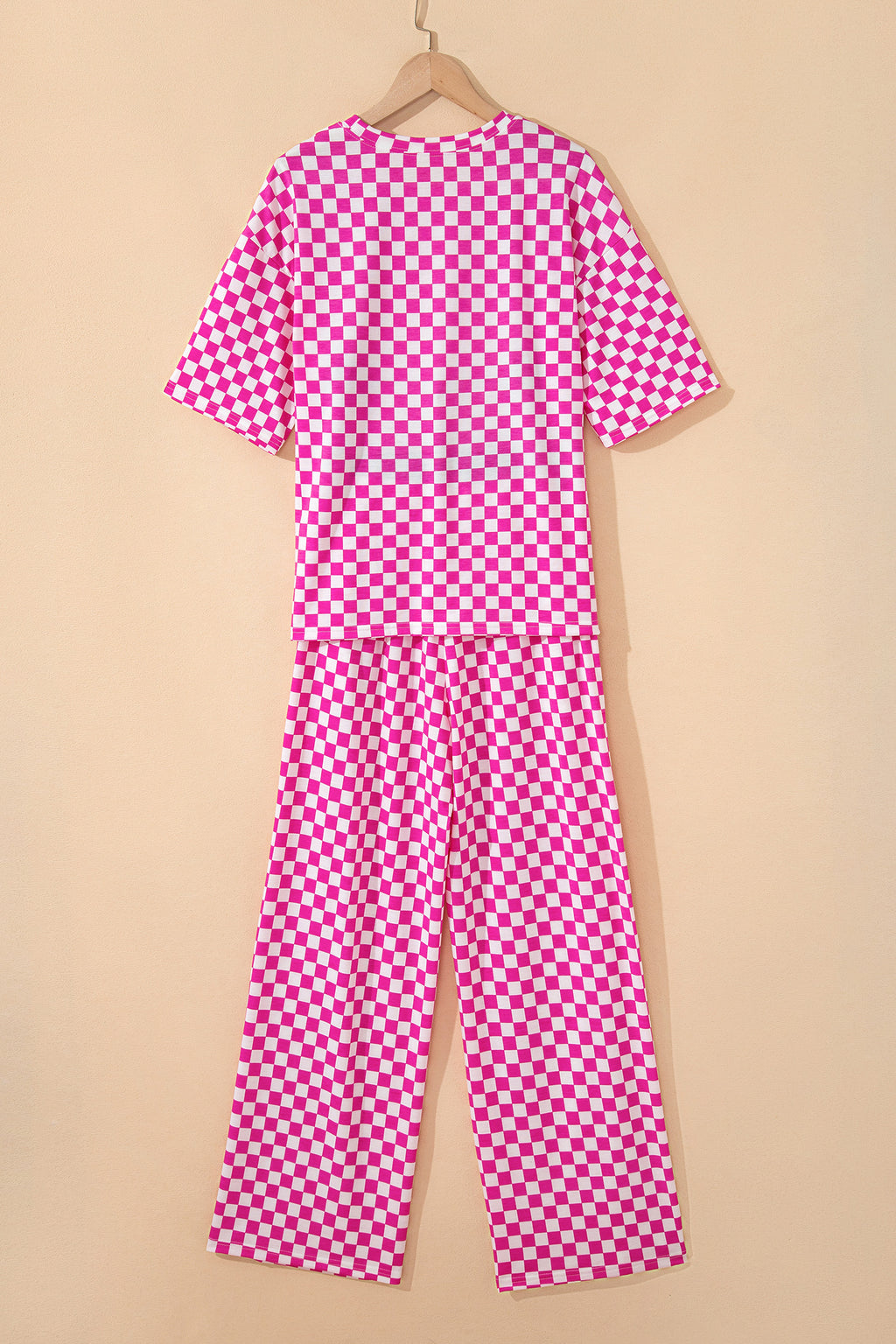 Rose Checkered Lounge Set Half Sleeve Tee & Pant 2pcs Women S-XL