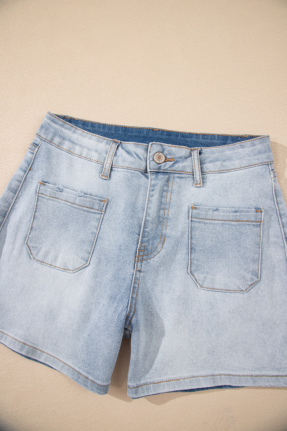 Shop Beau Blue Light Wash High Rise Denim Shorts UK 8-20 at LivelyLooks