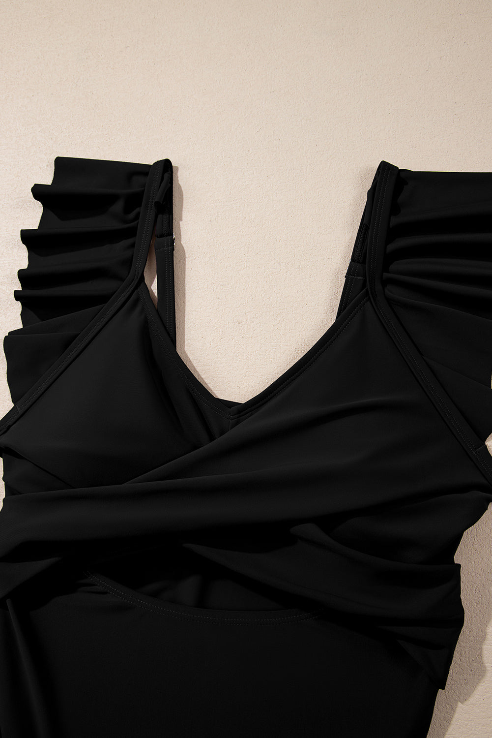 Black Ruffle Crossed Cutout Slim Tankini 2-Piece Swimsuit | UK 8-22