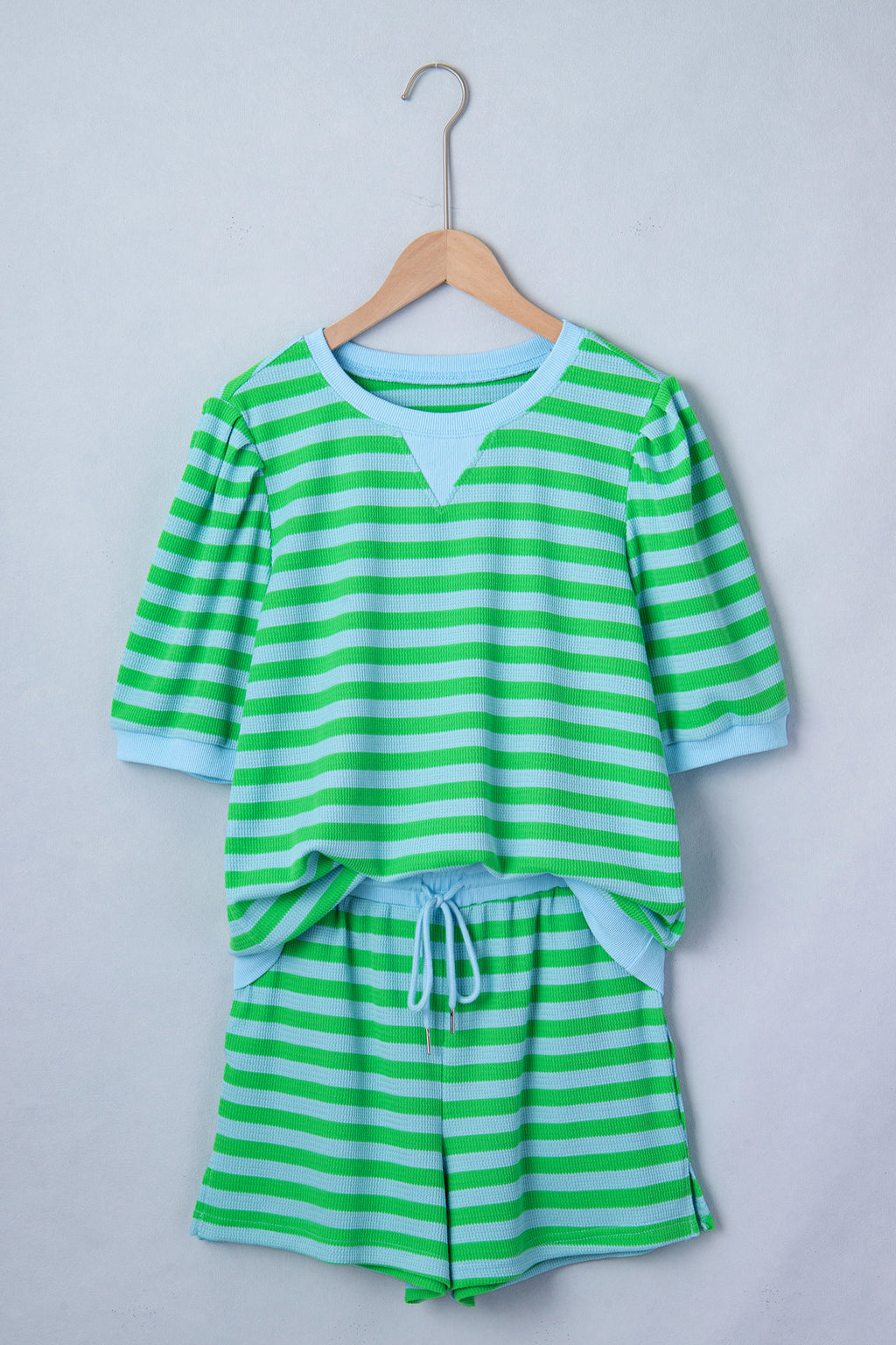 LivelyLooks Women's Stripe Puff Sleeve Top & Shorts Matching Set S-2XL women's fashion