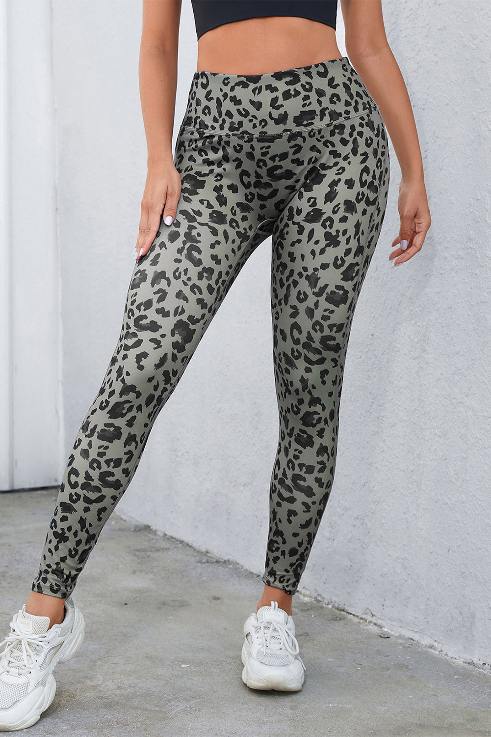 LivelyLooks Grey Classic Leopard Print Active Leggings Animal Pattern Gym Yoga Sports Tights women's fashion
