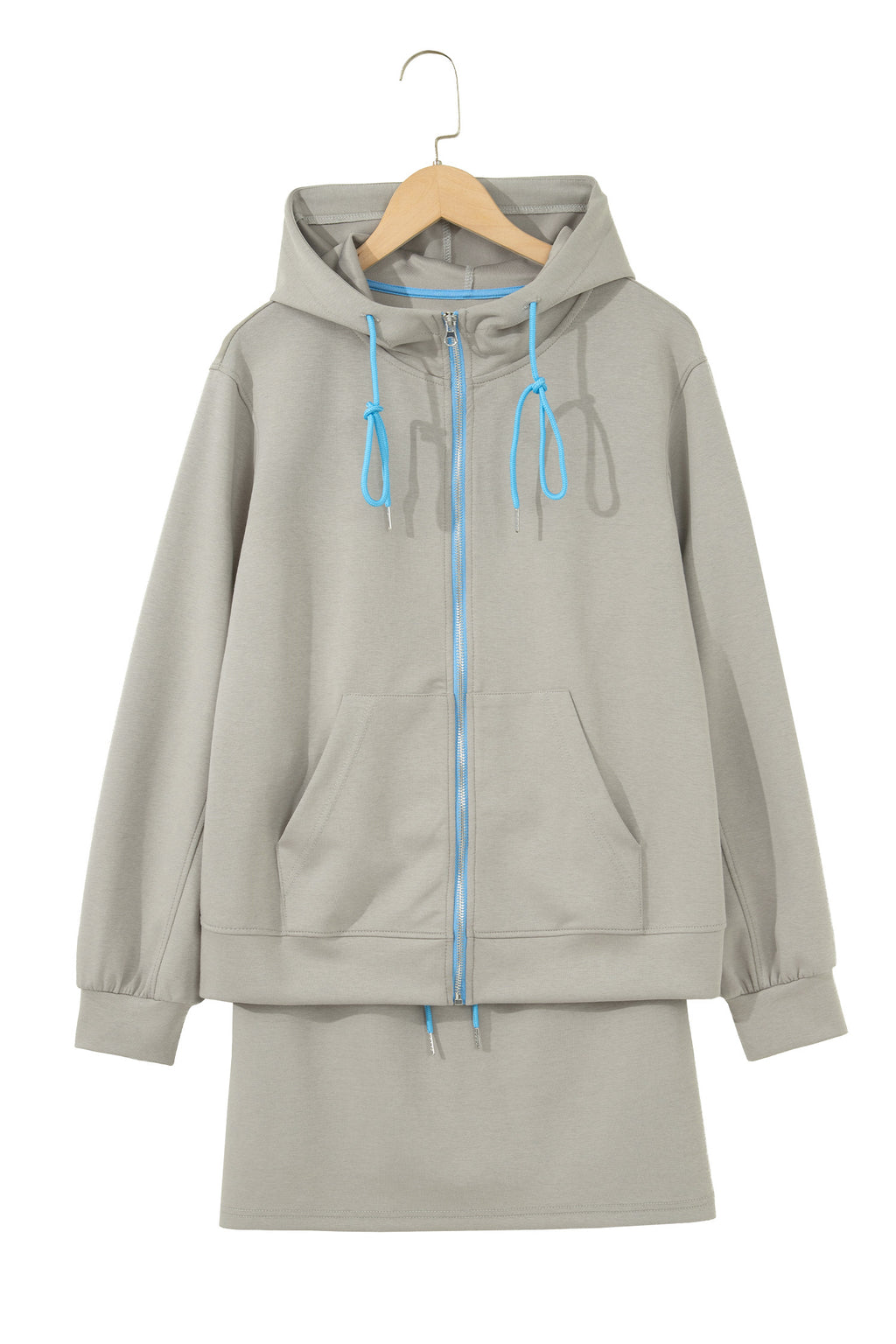 Smoke Green Contrast Trim Zip Up Sporty Jacket & Mini Skort Set