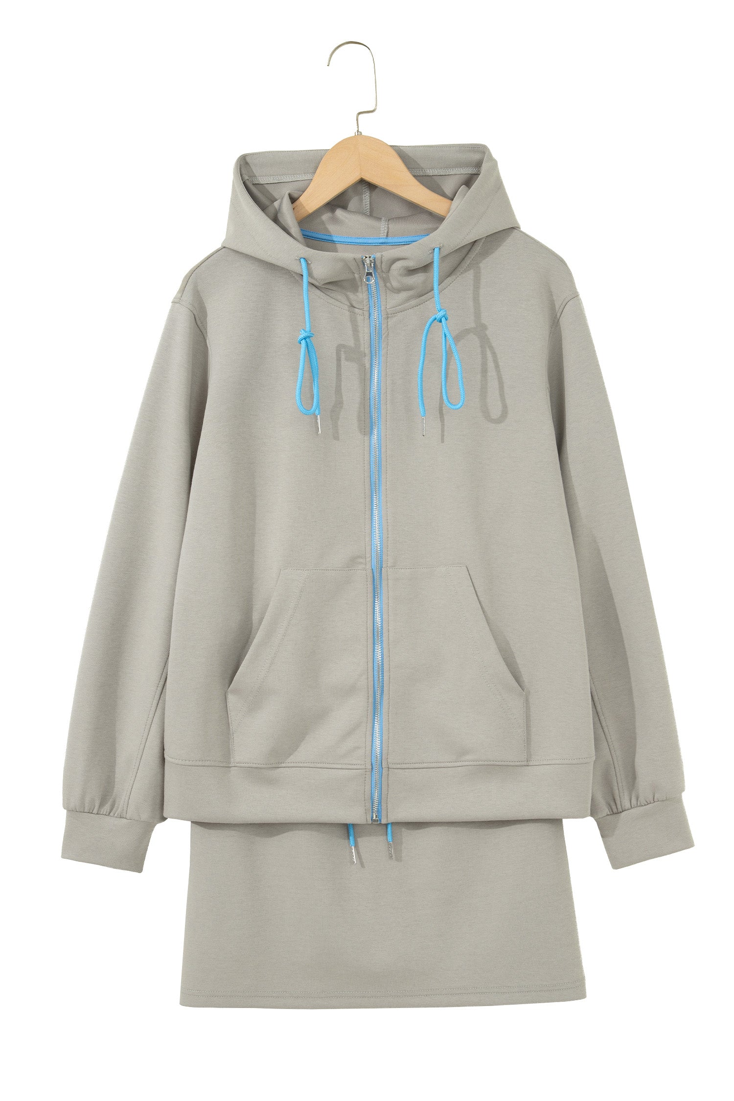 Smoke Green Contrast Trim Zip Up Sporty Jacket & Mini Skort Set