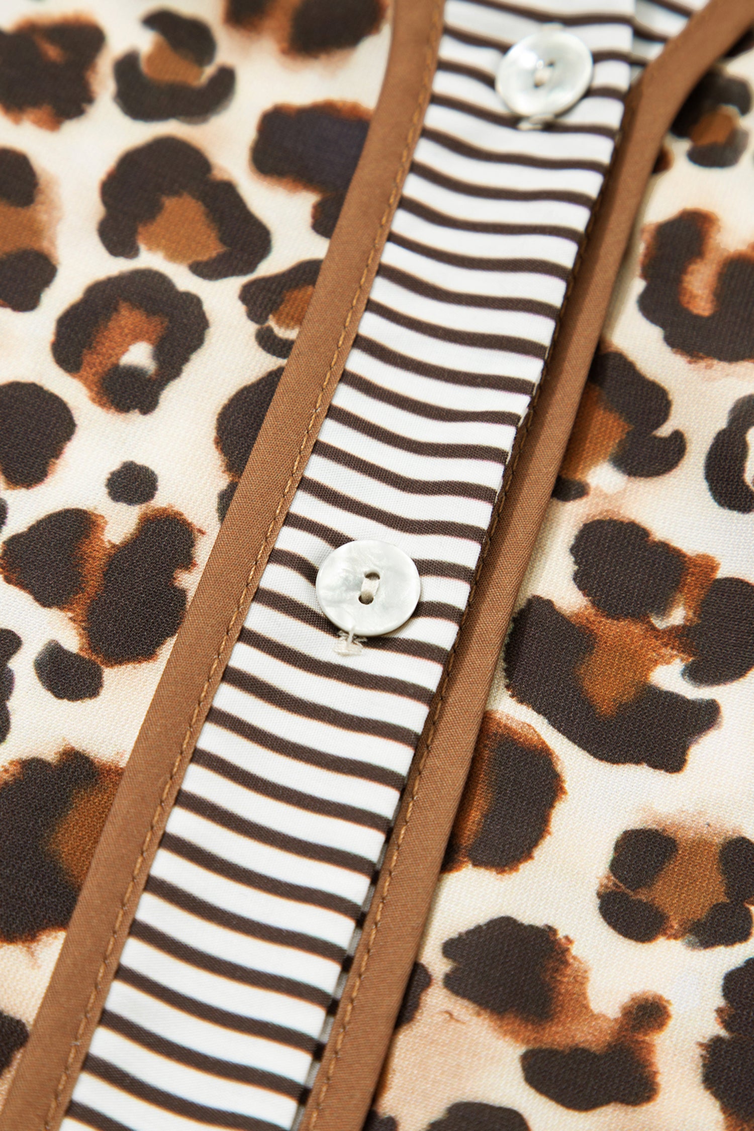 Women's Brown Leopard Stripe Patchwork 3/4 Sleeve Loose Mini Dress at LivelyLooks