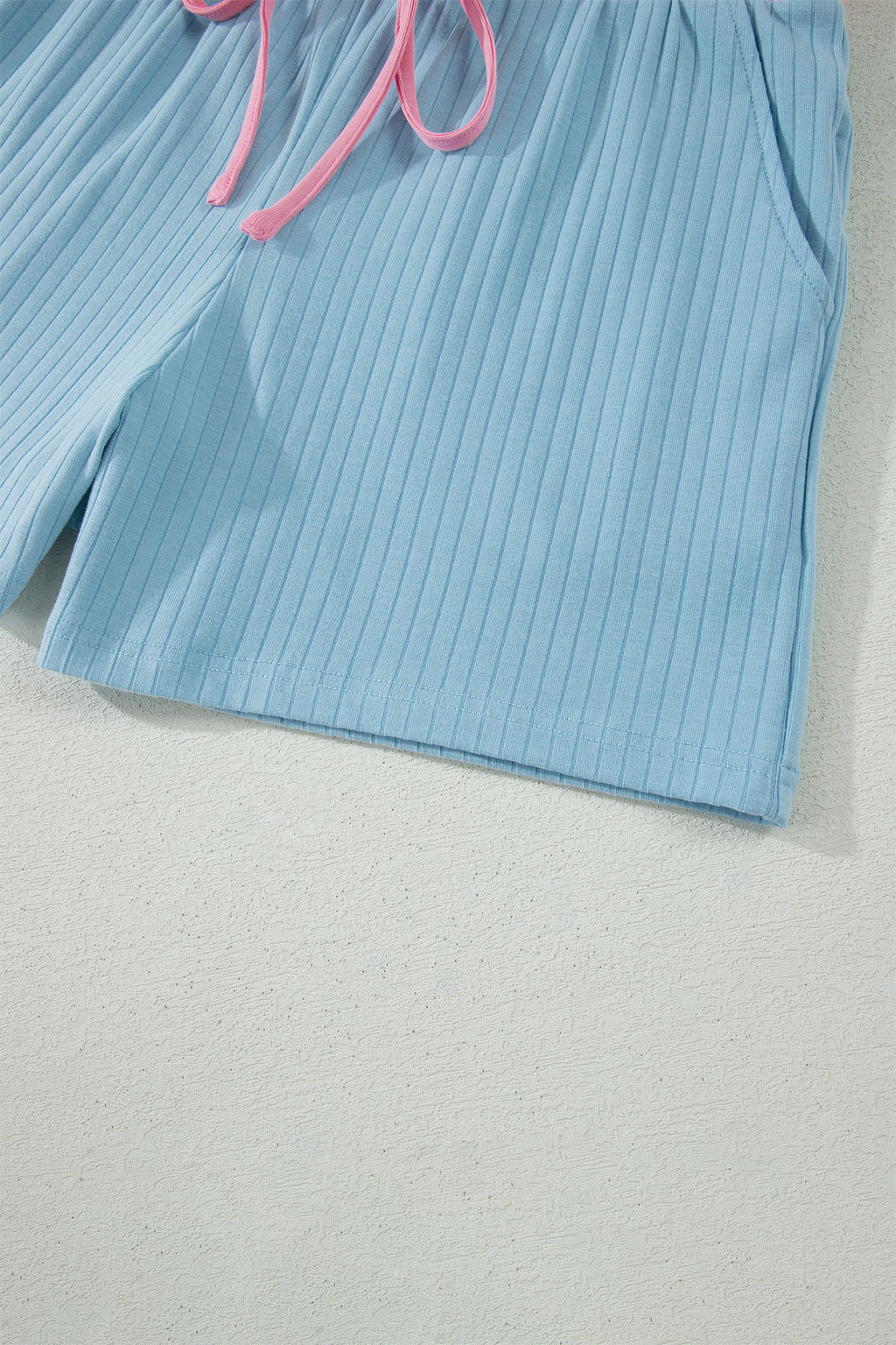 Mist Blue Ribbed Colour Block Tee & Shorts Co-ord Set