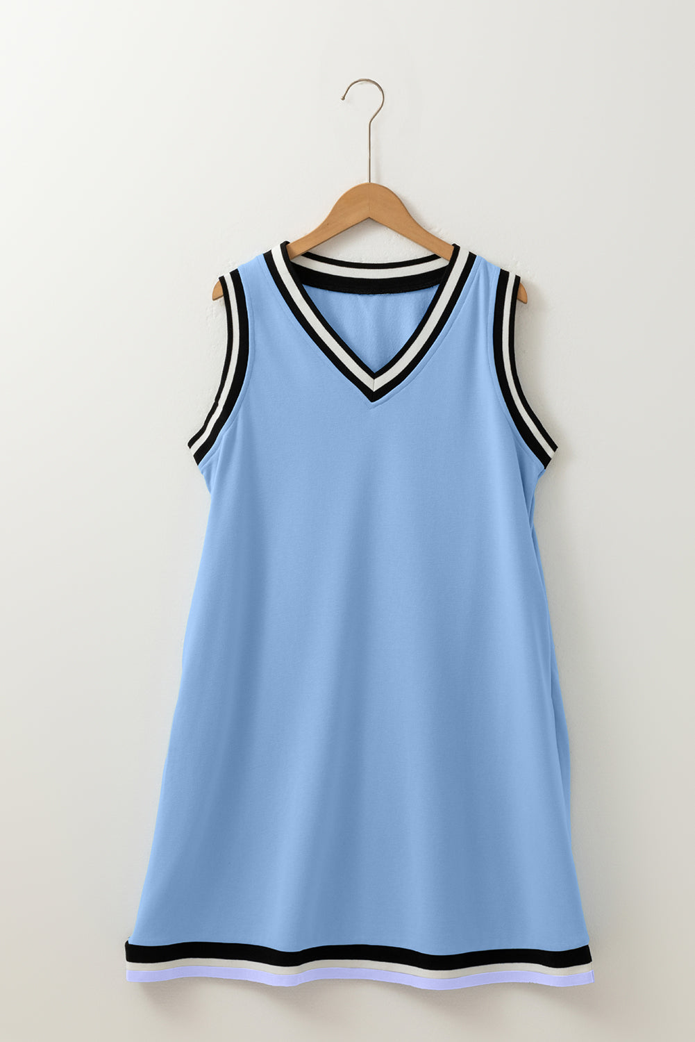 Green Purple Blue Contrast Trim V Neck Sleeveless Dress S-XL