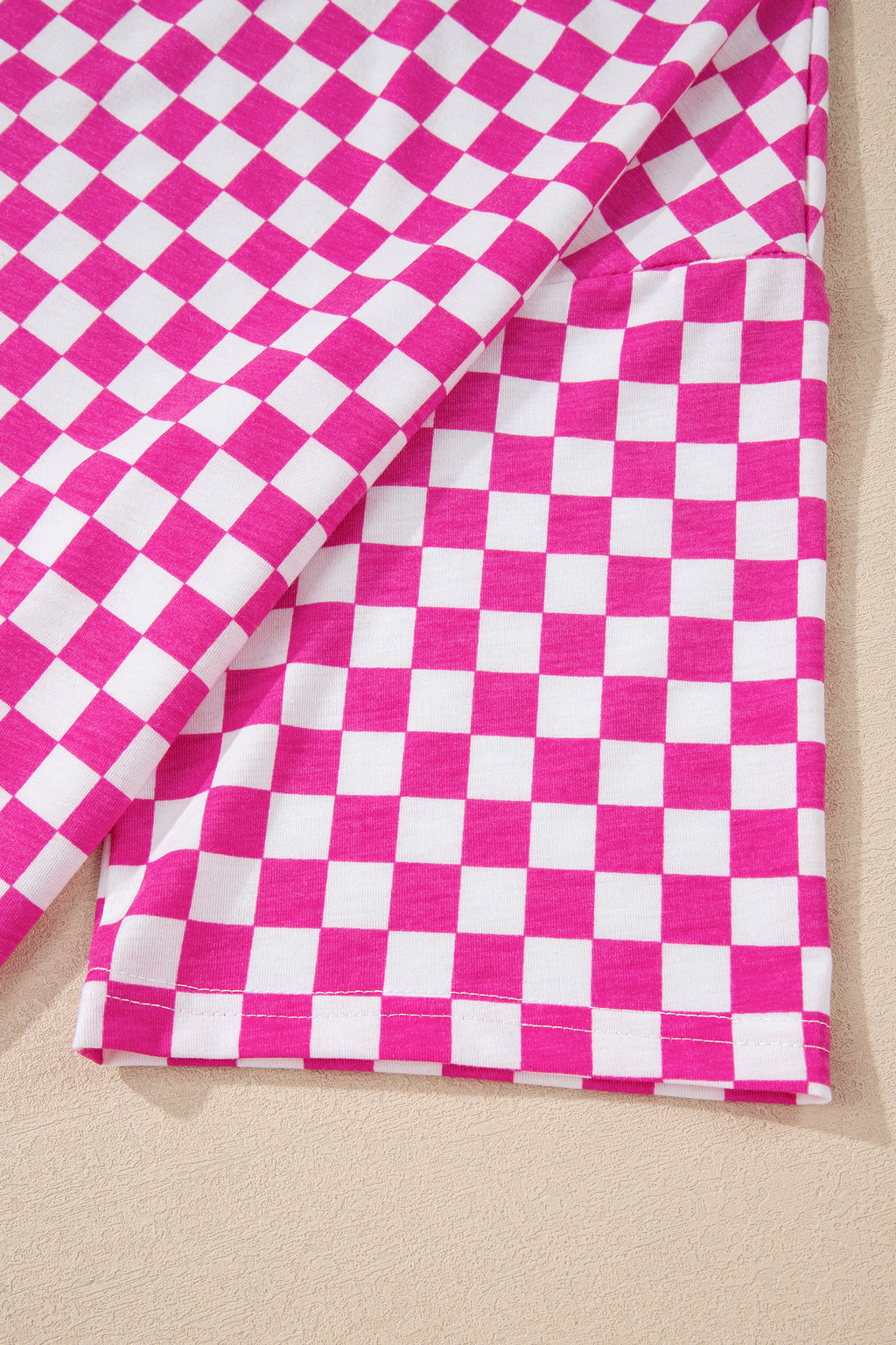 Rose Checkered Lounge Set Half Sleeve Tee & Pant 2pcs Women S-XL
