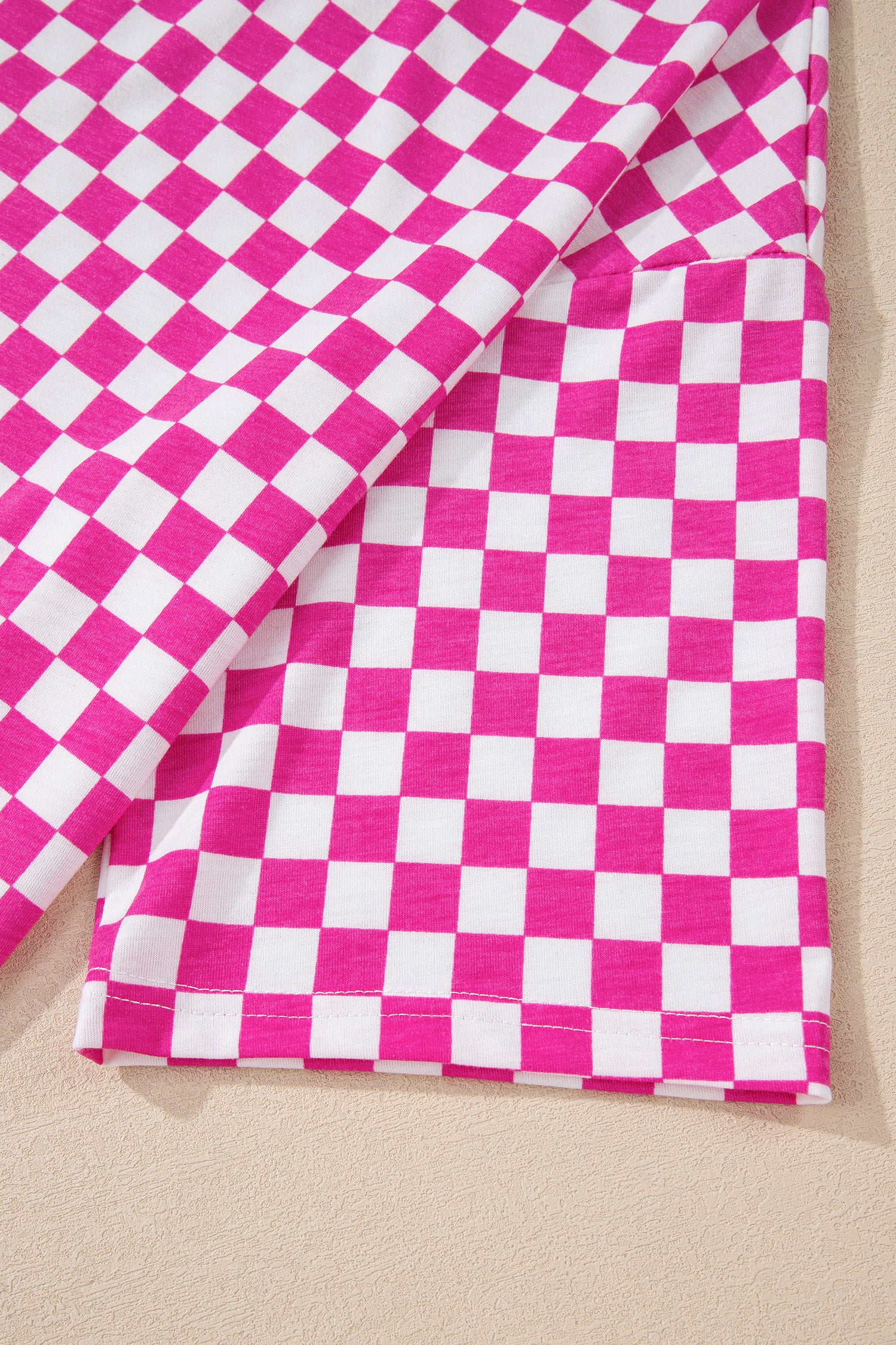 Rose Checkered Lounge Set Half Sleeve Tee & Pant 2pcs Women S-XL