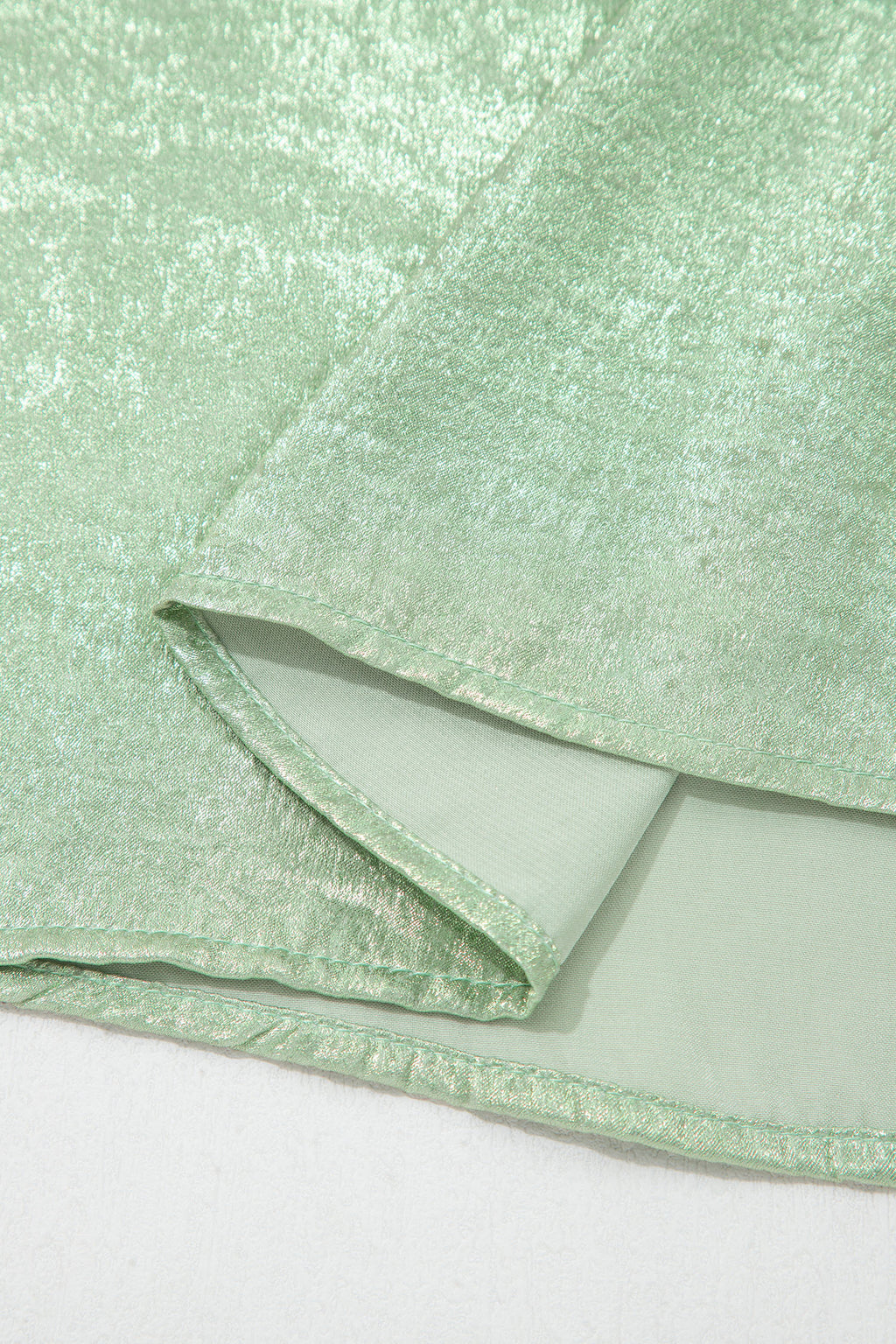 Aqua Metallic Shimmer Collared V Neck Half Sleeve Top