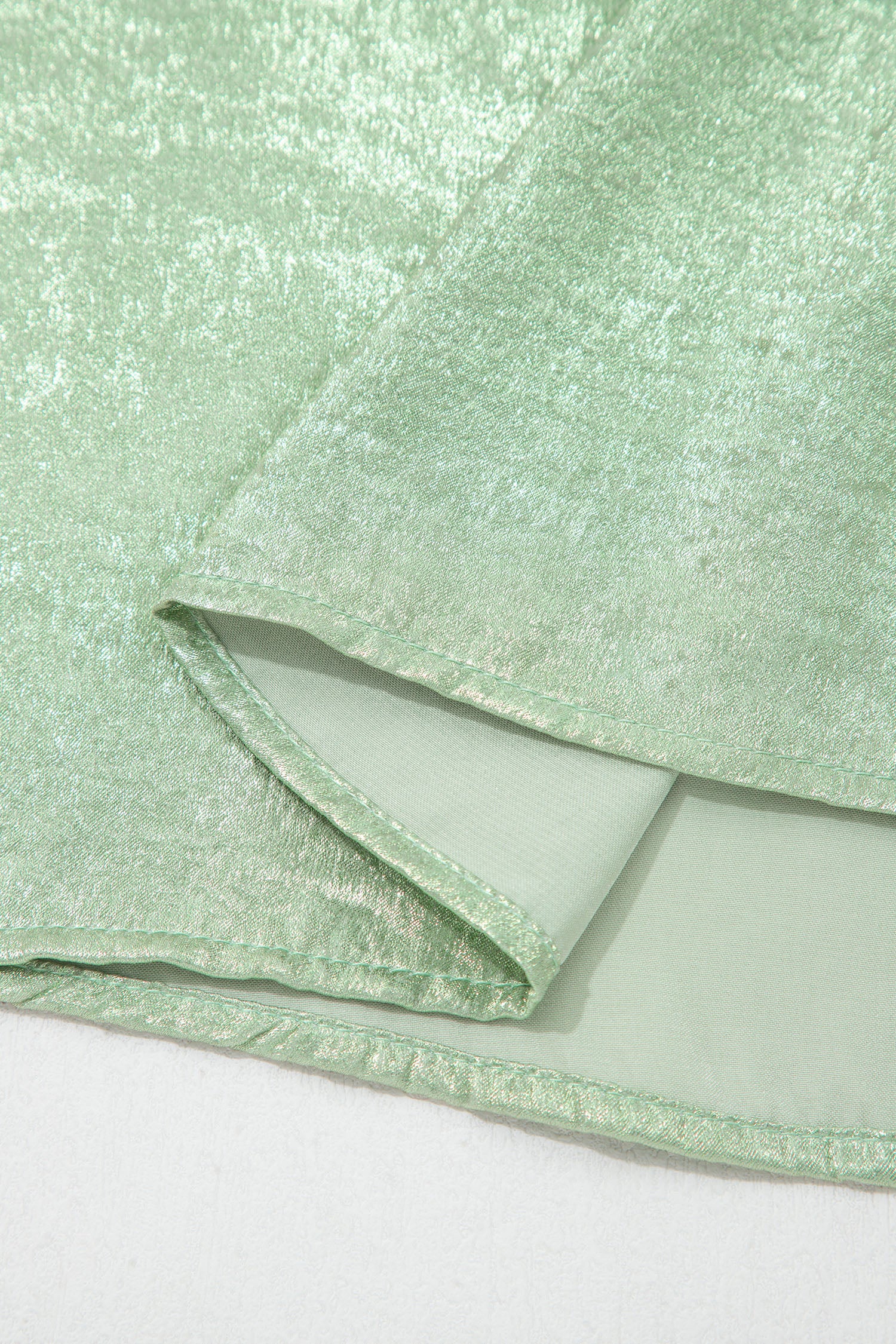 Aqua Metallic Shimmer Collared V Neck Half Sleeve Top
