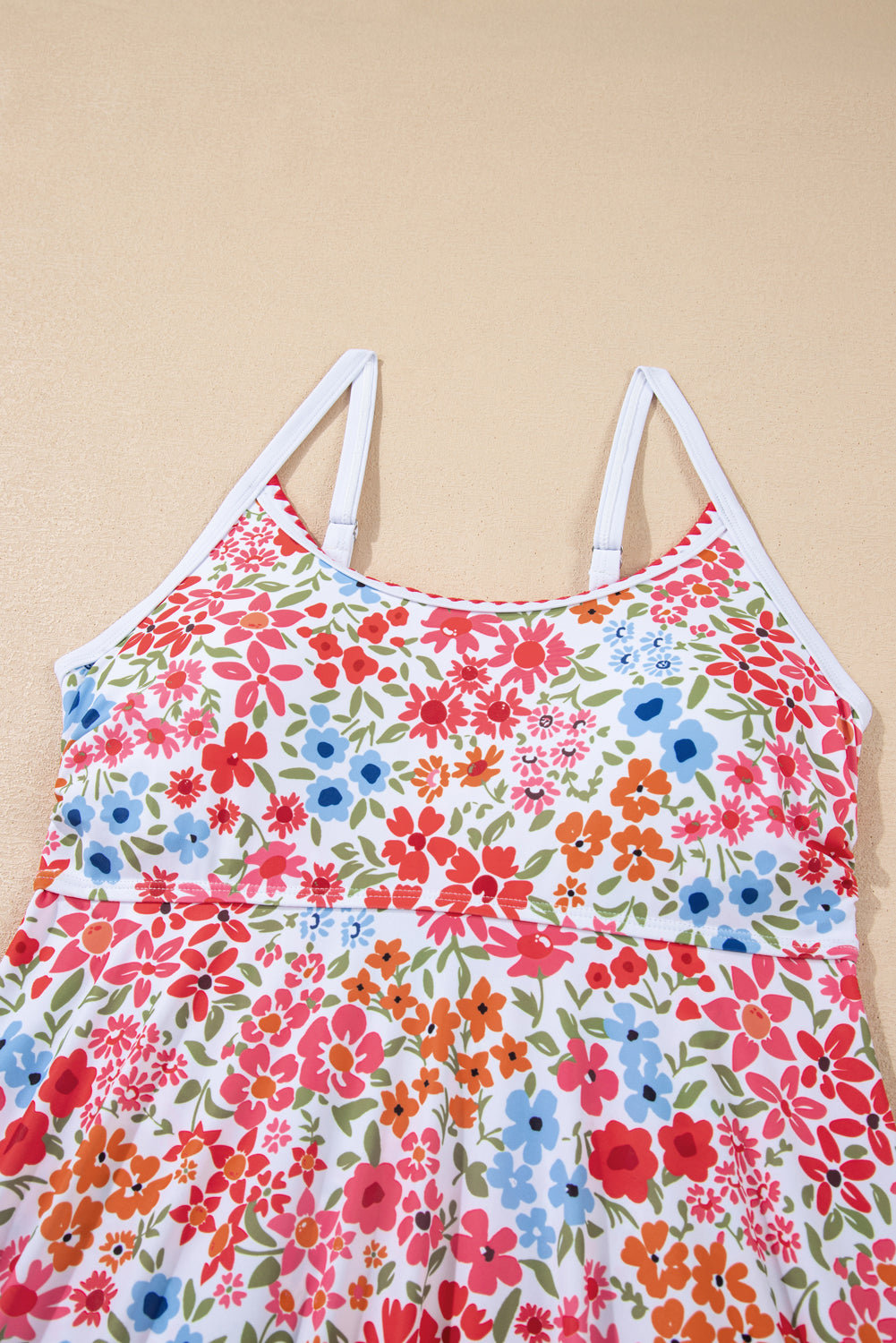 Women's Women Floral Print Ricrac Trim Spaghetti Strap One Piece Swim Dress S-2XL at LivelyLooks