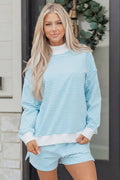 LivelyLooks Striped Oversized Mock Neck Sweatshirt & Shorts Co-ord Set | Blue, Pink, Green | S-XL women's fashion