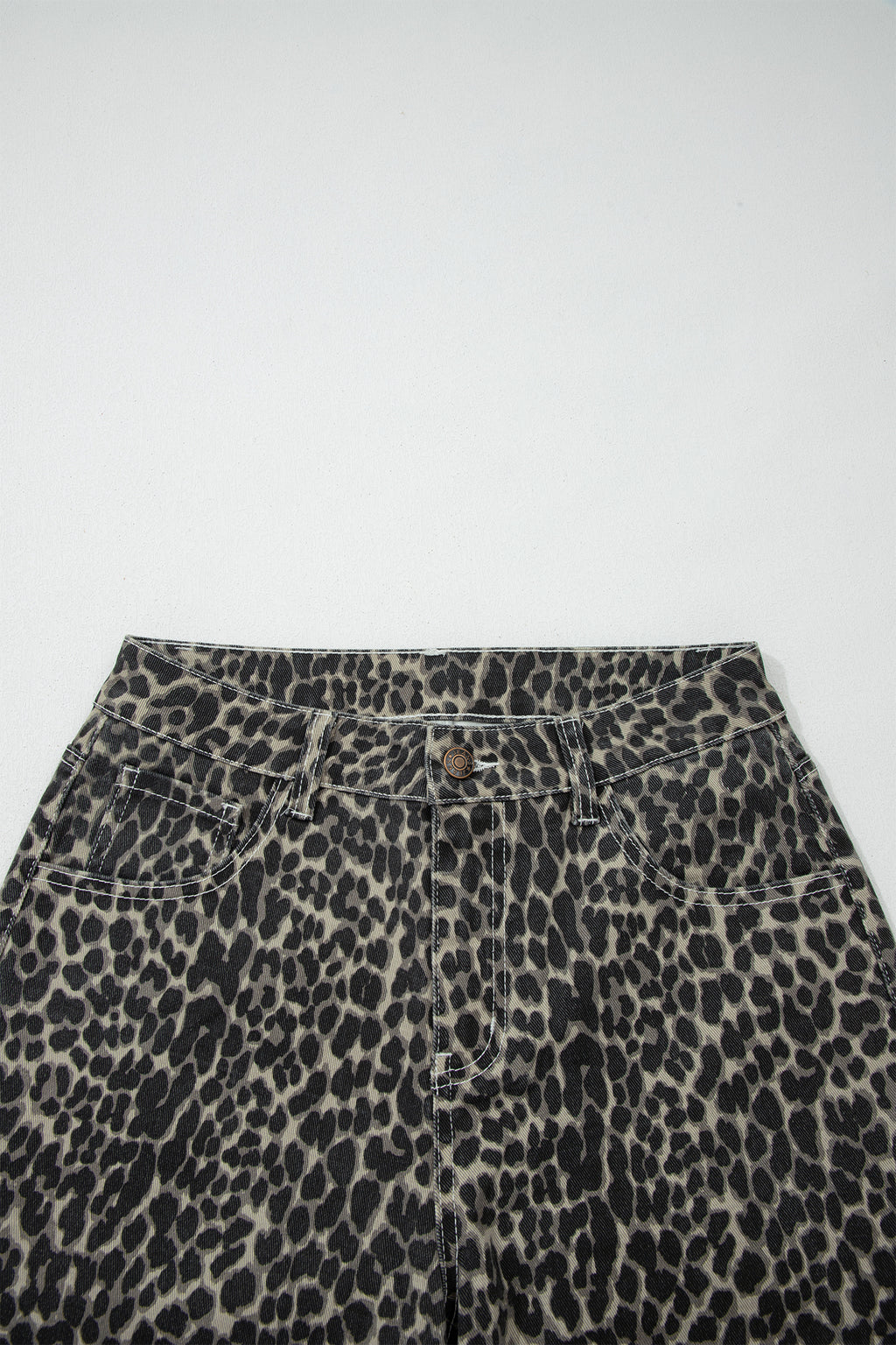 Shop Black Leopard Print High Waist Barrel Jeans UK 8-20 at LivelyLooks