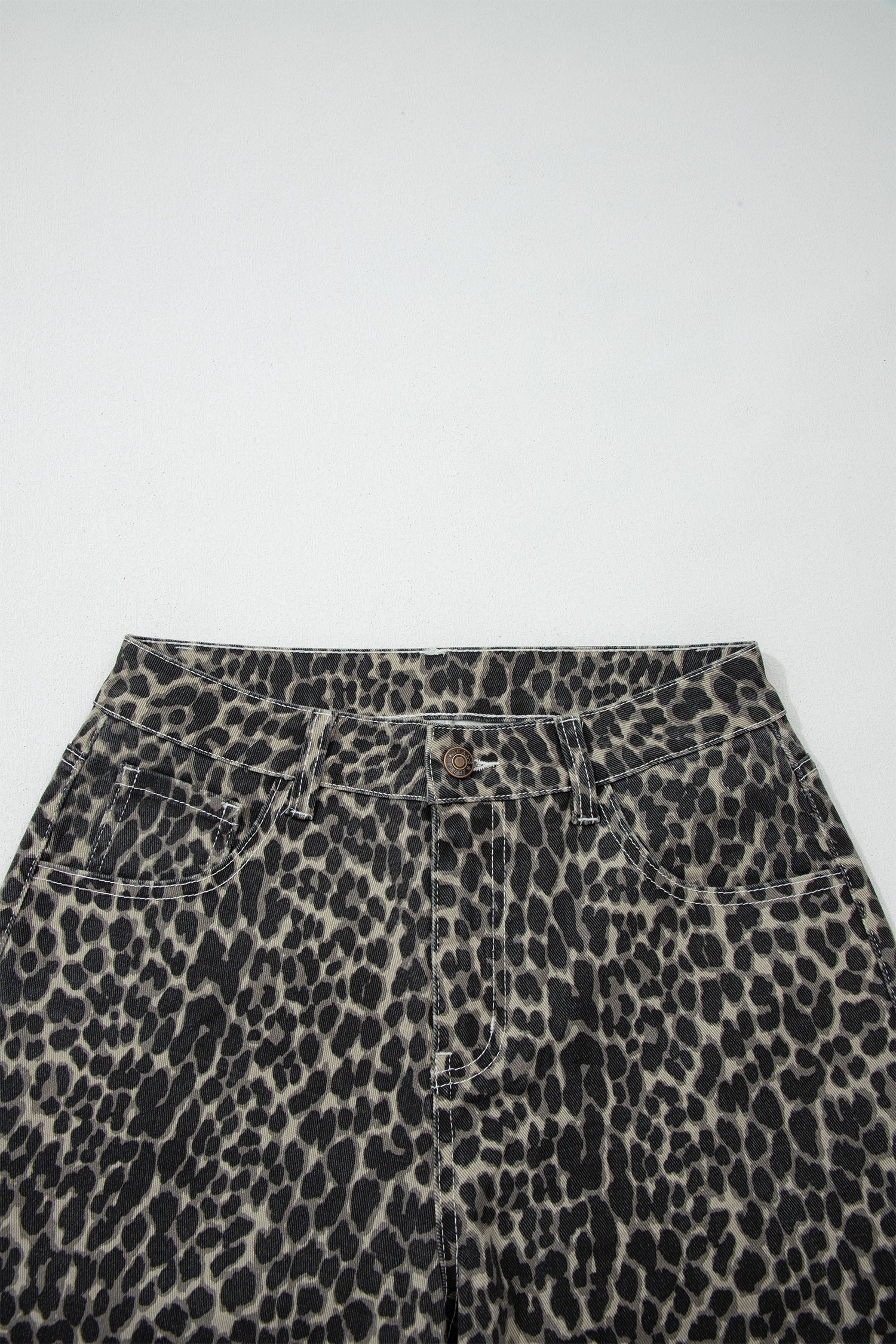 Shop Black Leopard Print High Waist Barrel Jeans UK 8-20 at LivelyLooks