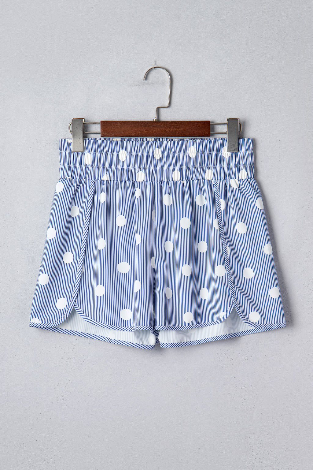 Polka Dot Shirred High Waist Casual Shorts | Apricot & Sky Blue