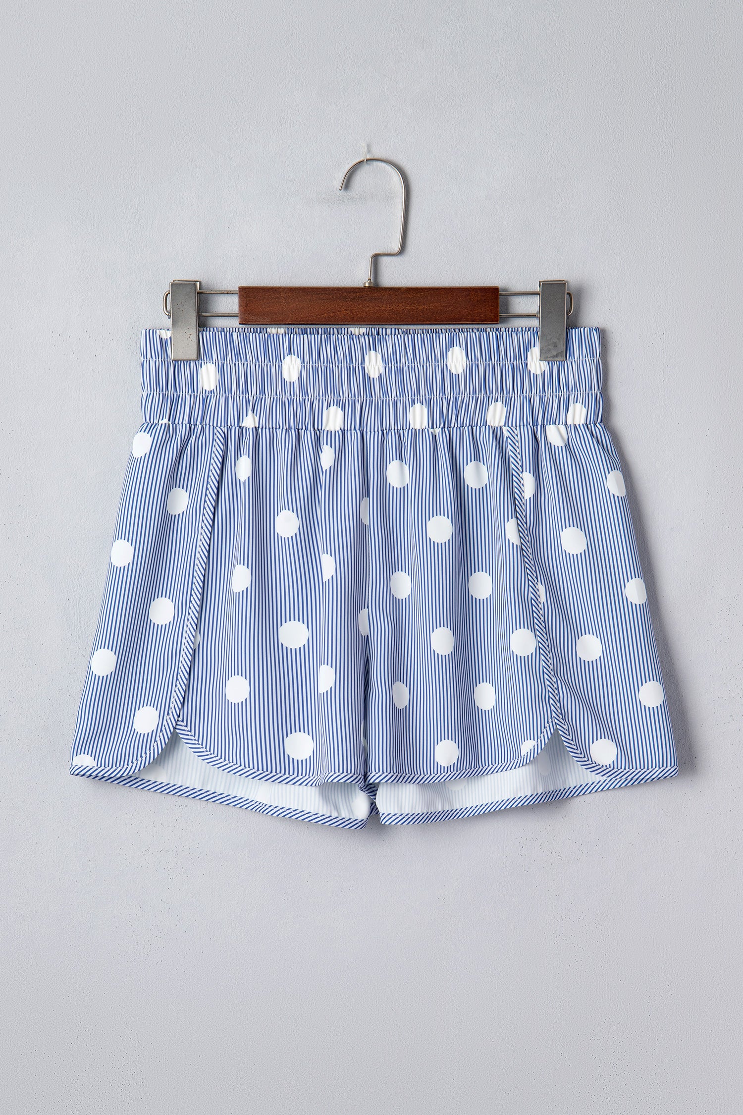 Polka Dot Shirred High Waist Casual Shorts | Apricot & Sky Blue