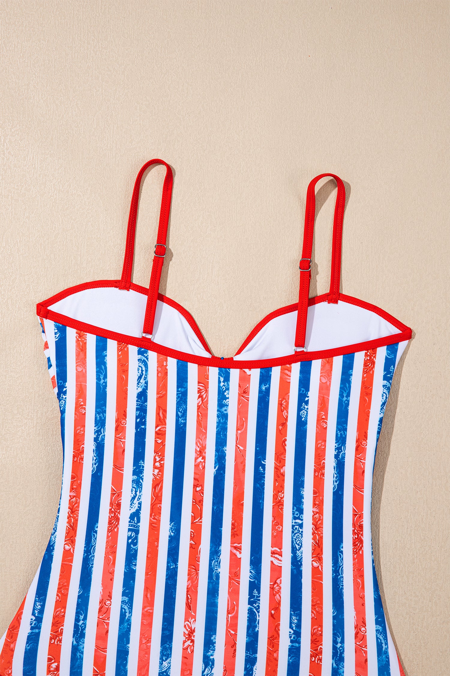 Women's Women Red July 4th Star Stripe Cutout One Piece Swimsuit Spaghetti Straps S-XL at LivelyLooks