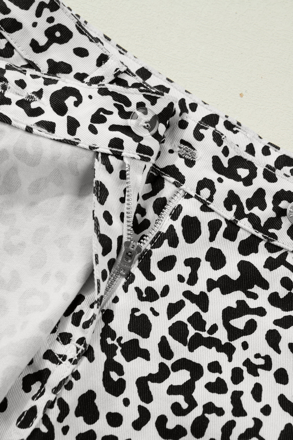Leopard Print Button Overlap Denim Shorts | Brown