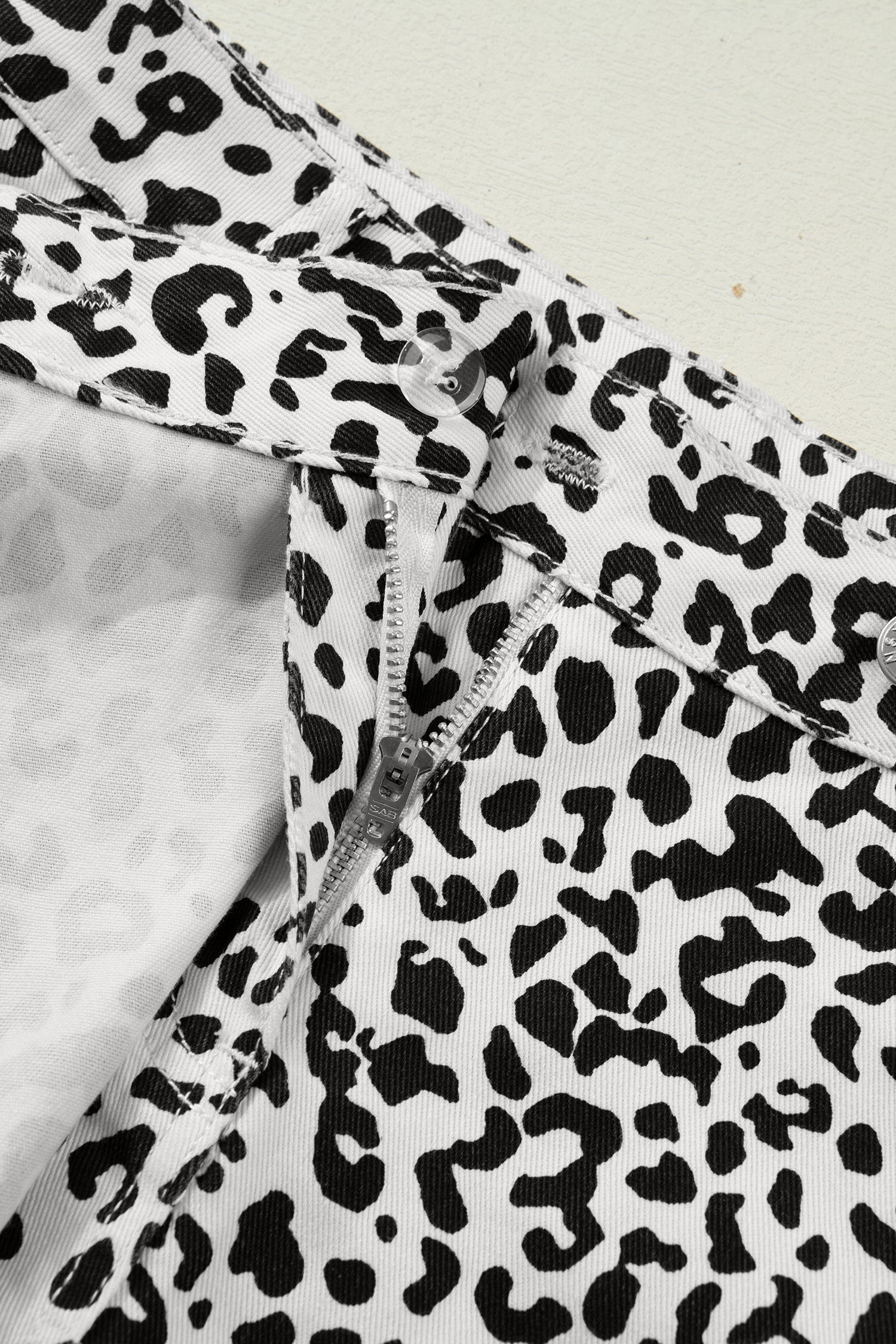 Leopard Print Button Overlap Denim Shorts | Brown