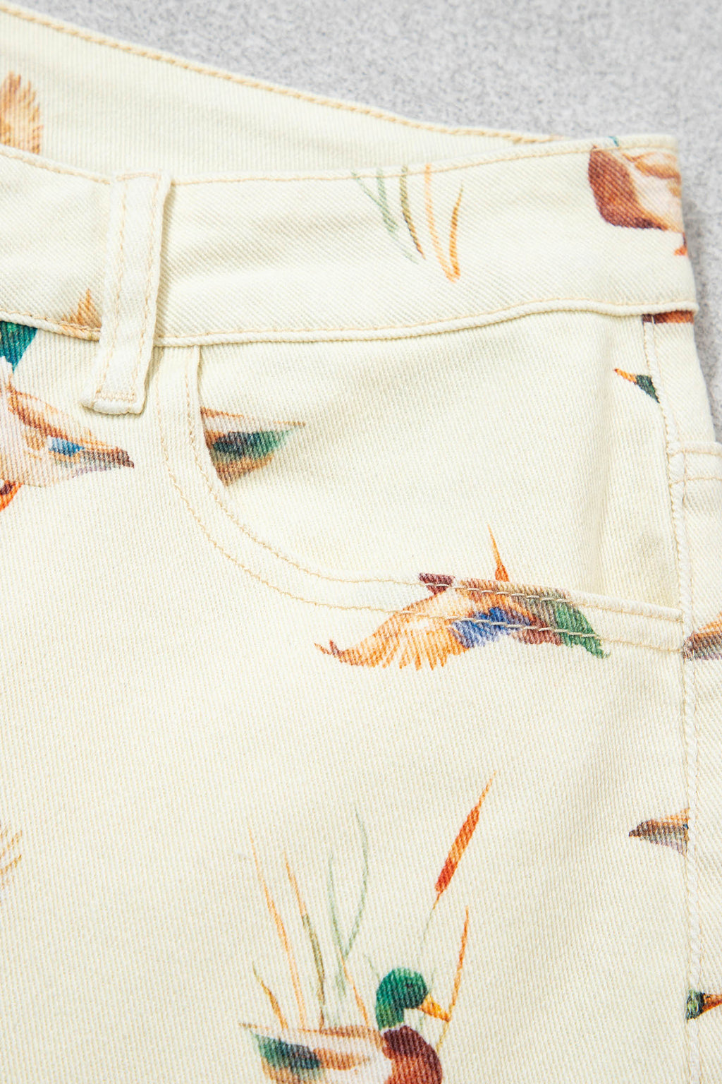 Shop Beige Mallard Print Cuffed Hem Shift Jeans Pockets Elastic UK 4-16 at LivelyLooks
