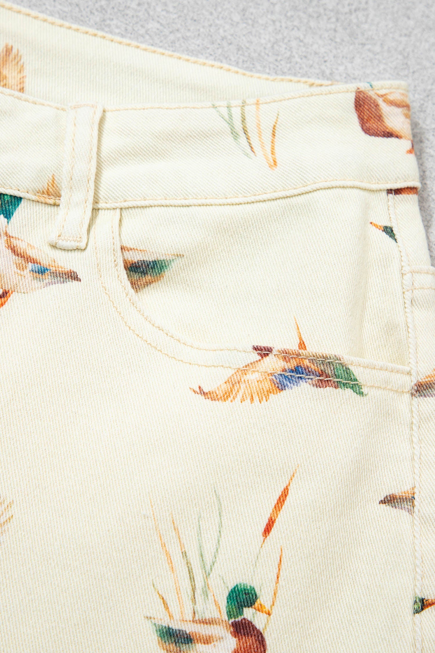 Shop Beige Mallard Print Cuffed Hem Shift Jeans Pockets Elastic UK 4-16 at LivelyLooks