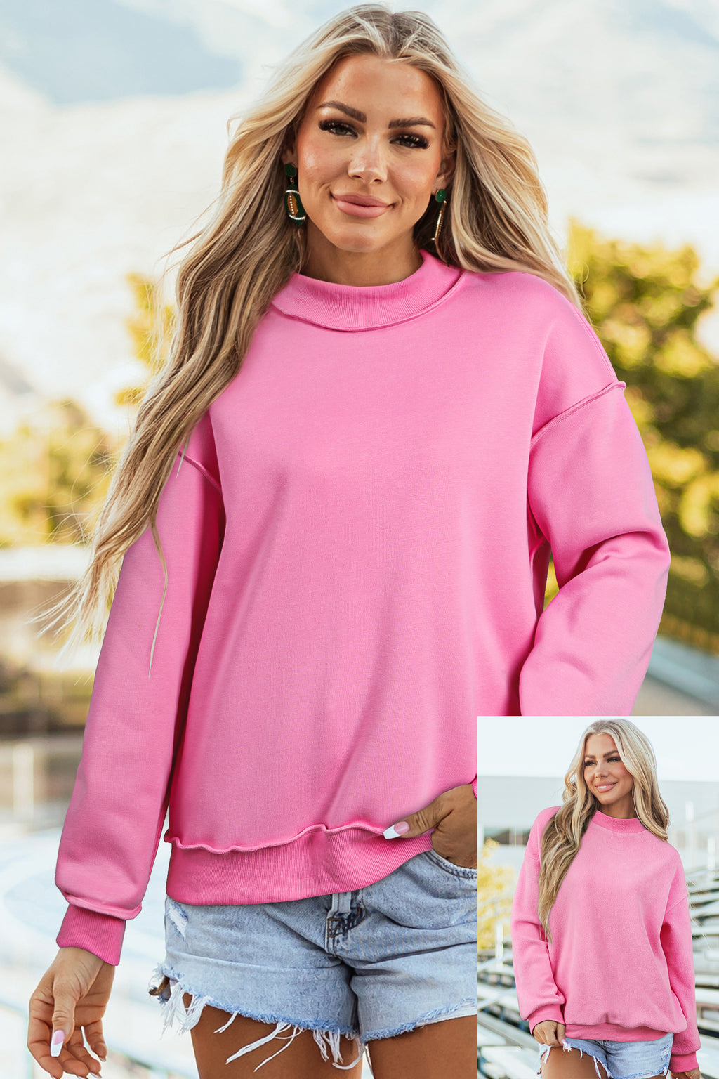 Carrot Oversized Reversible Sweatshirt Drop Shoulder Mock Neck Women S-XL