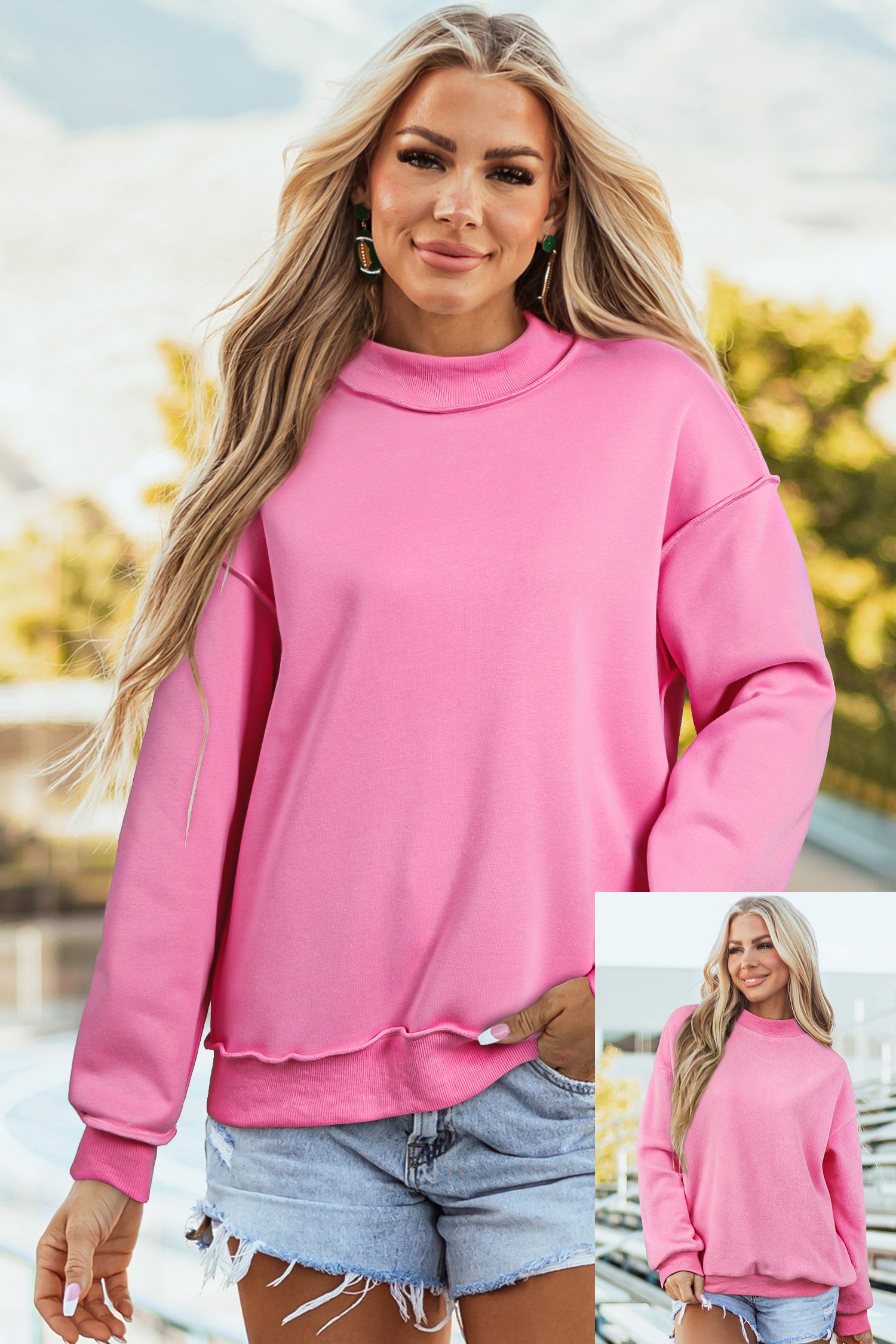 Carrot Oversized Reversible Sweatshirt Drop Shoulder Mock Neck Women S-XL