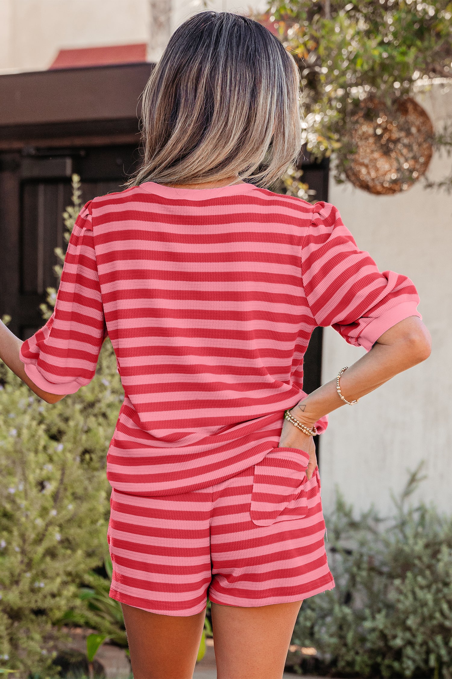 LivelyLooks Women's Stripe Puff Sleeve Top & Shorts Matching Set S-2XL women's fashion