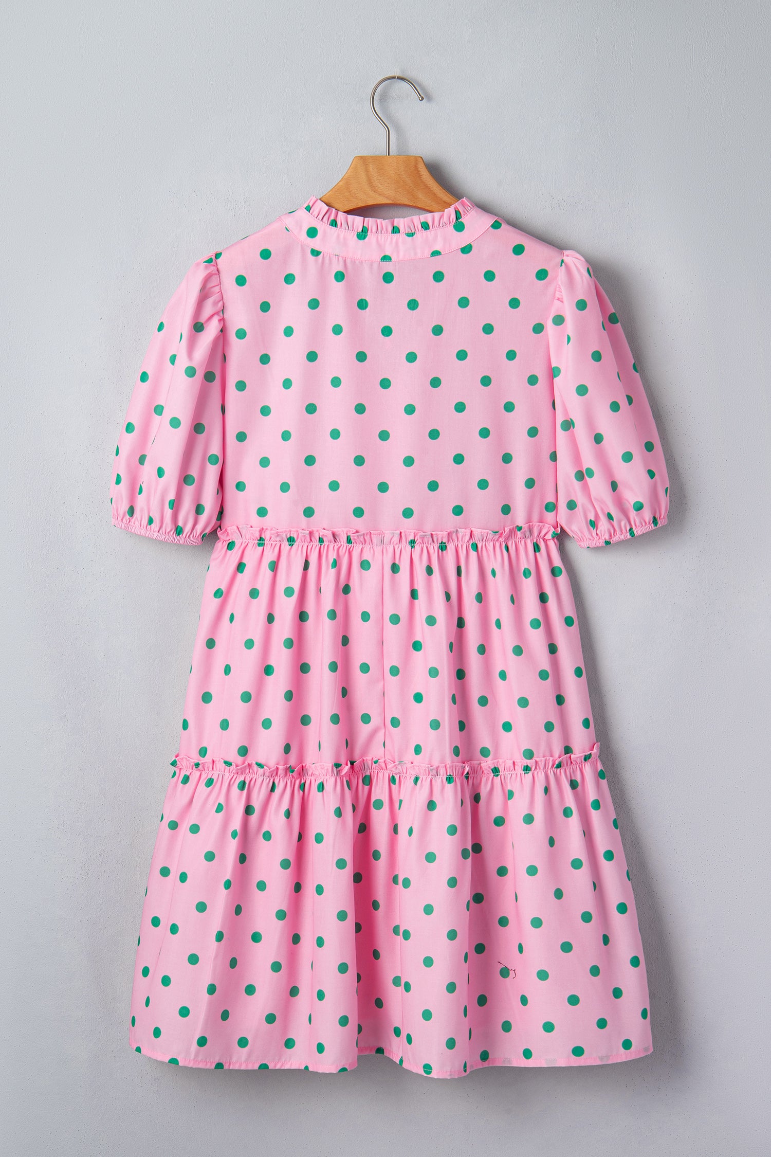 Pink Polka Dot Print V Neck Short Sleeve Tiered Mini Dress | UK 8–22