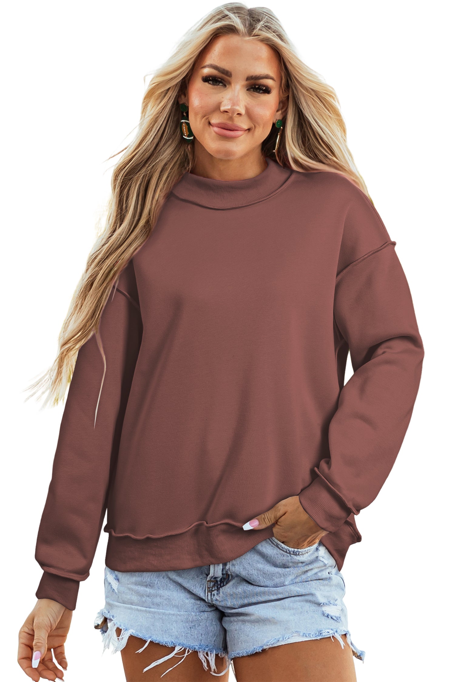 Carrot Oversized Reversible Sweatshirt Drop Shoulder Mock Neck Women S-XL