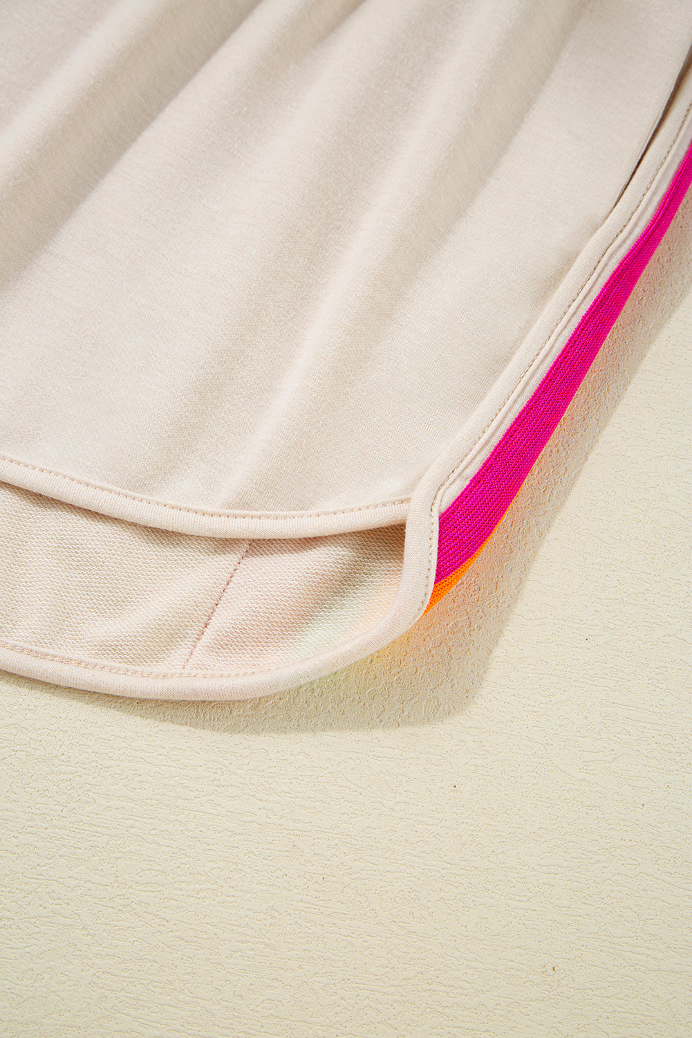 Vibrant Striped Athleisure Short Set | Rose Red & Beige