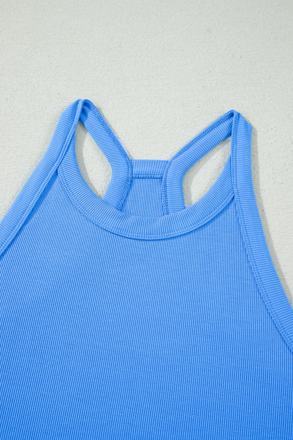 Ribbed Slim Tank Top & High Waist Shorts Set – Sky Blue, Pink & Green