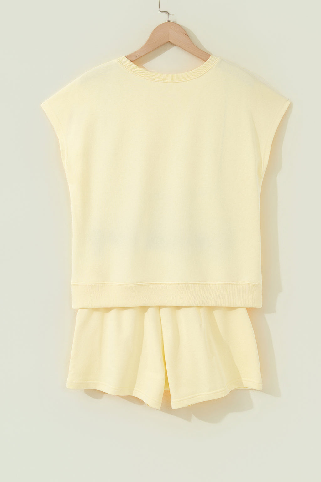 Yellow Cream Solid Tee & Drawstring Shorts Comfy 2-Piece Set