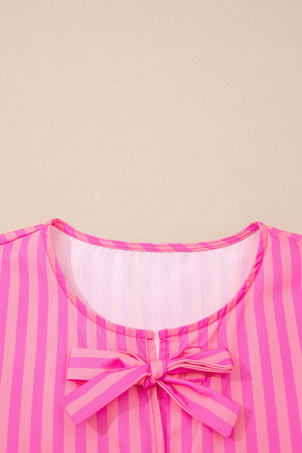 Women's Pink Striped Print Bow Detail Puff Sleeve Mini Dress S-XL at LivelyLooks