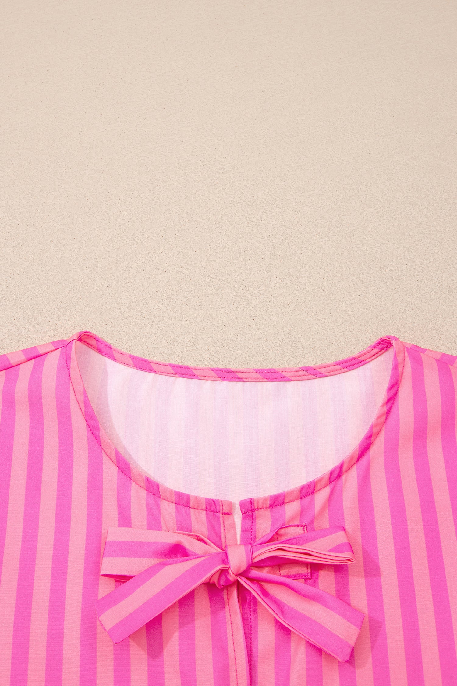 Women's Pink Striped Print Bow Detail Puff Sleeve Mini Dress S-XL at LivelyLooks