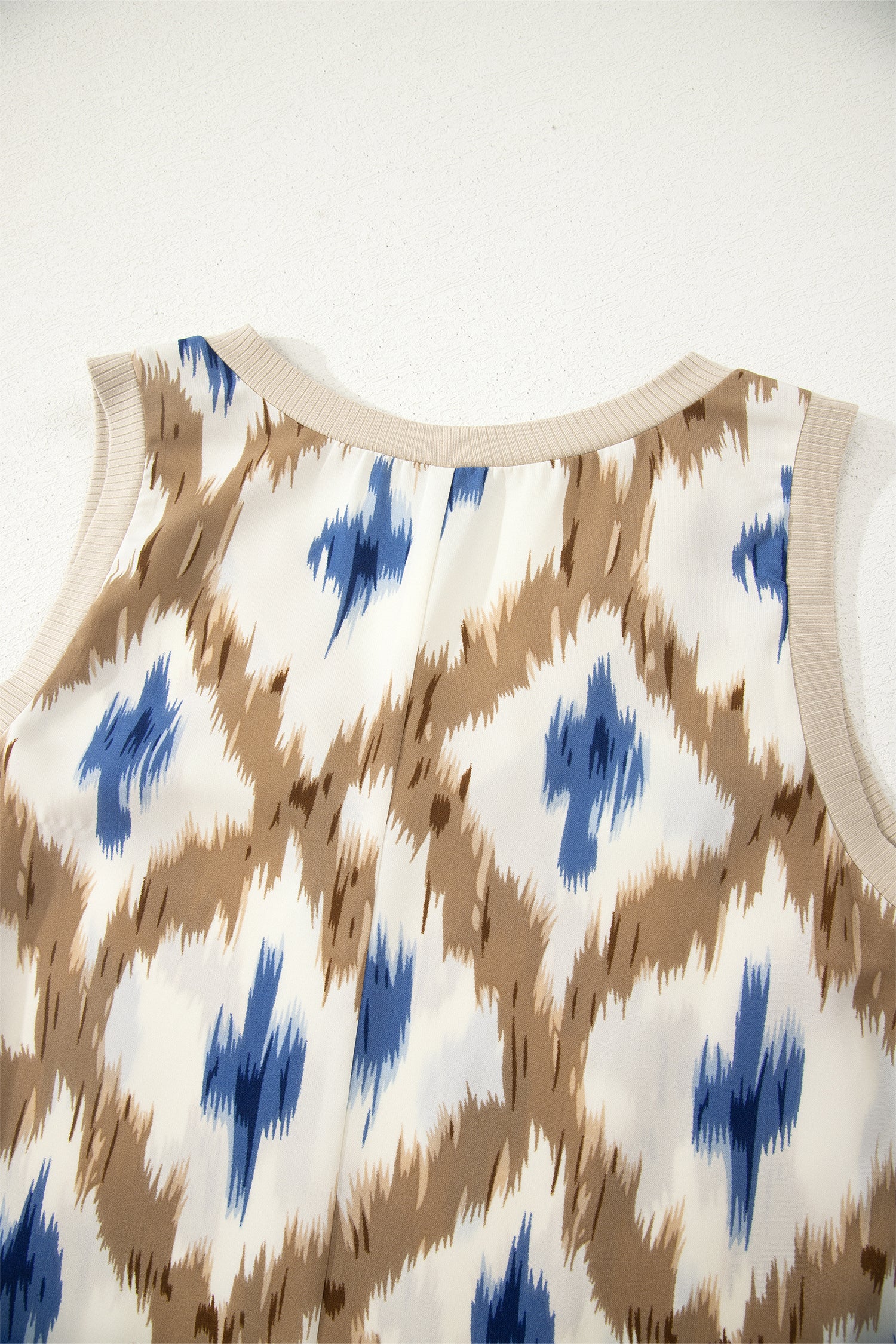 Khaki Boho Maxi Dress Abstract Print V-Neck Sleeveless UK 8-22