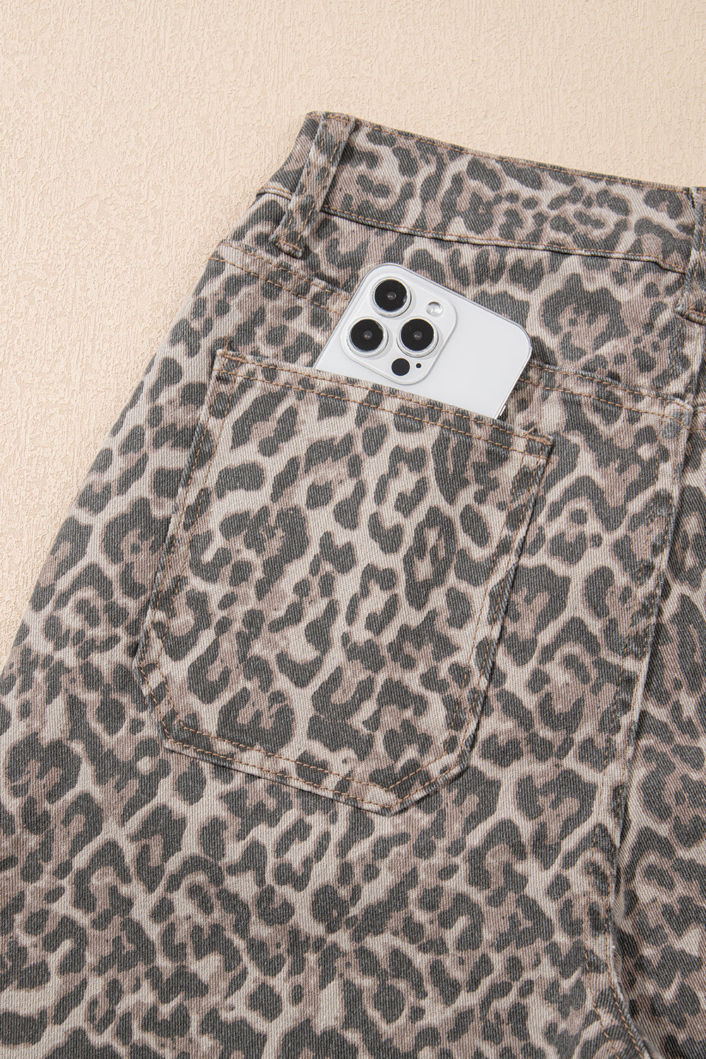 Leopard Print Wide Leg High Waist Jeans | Brown, Grey, Blue & Pink