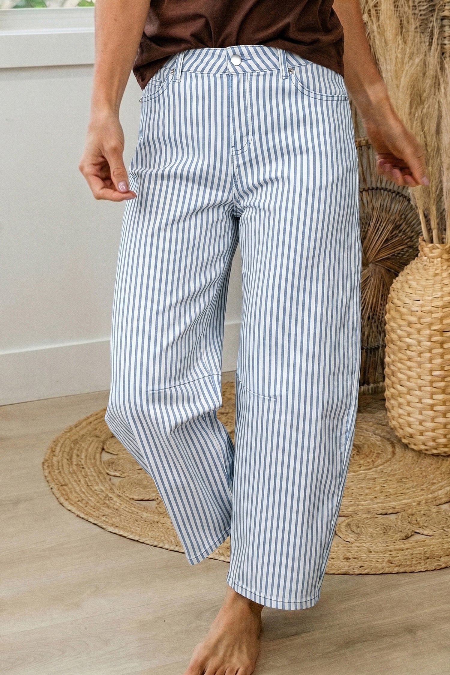 Shop Stripe Casual Barrel Leg Jeans UK 8-20 at LivelyLooks