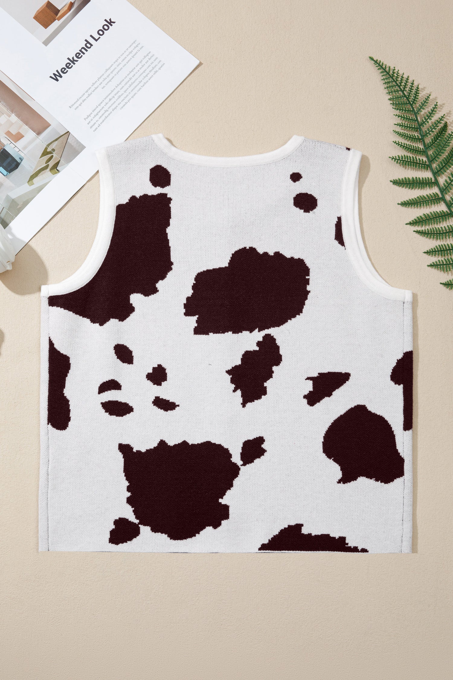 Shop White Western Cow Print Button Down Sweater Vest at LivelyLooks